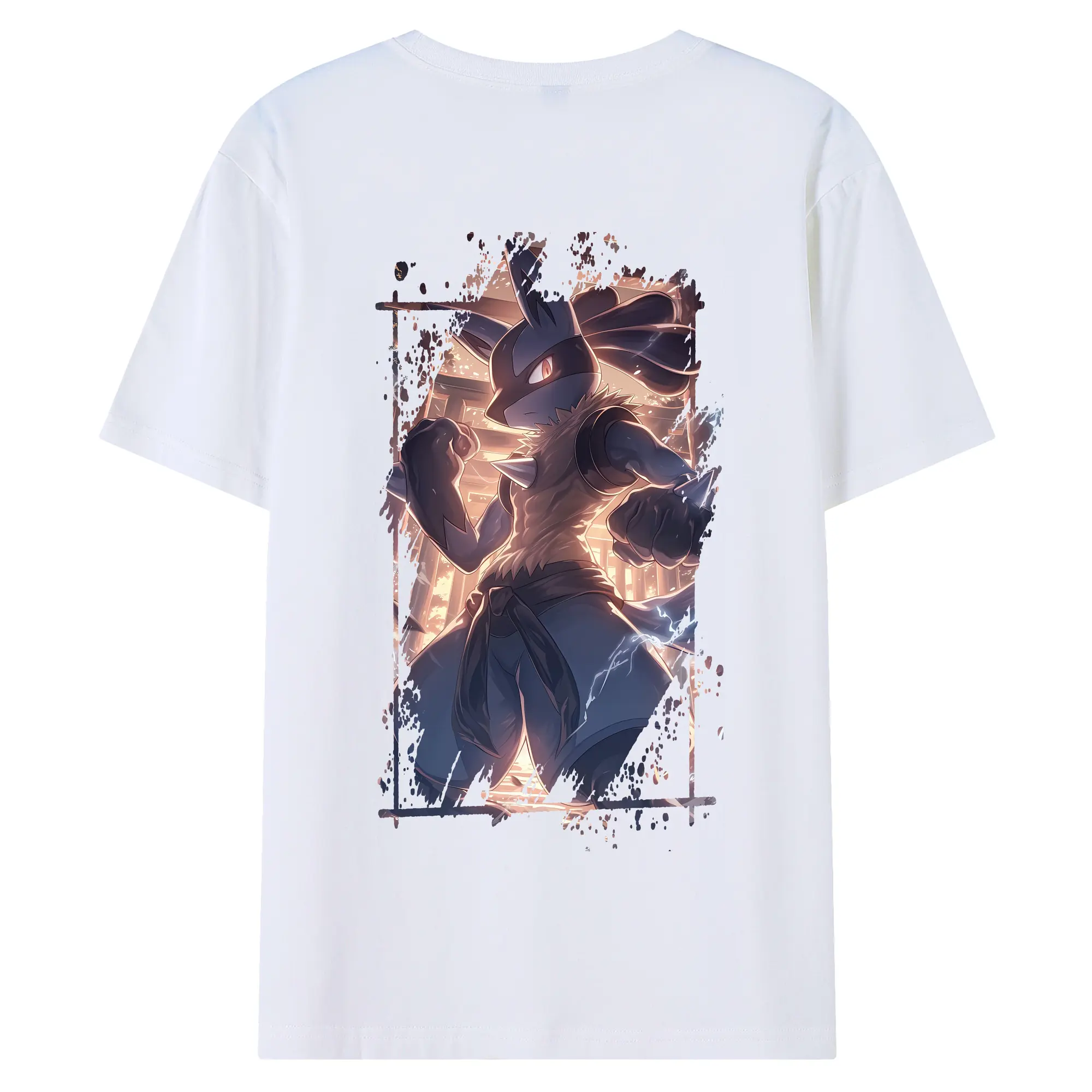 ポケモン グッズ,ルカリオ - 綿100％ 半袖Tシャツ ・ バックプリント ・ 快適 通気性 ・ 日常使い 散歩 スポーツ用