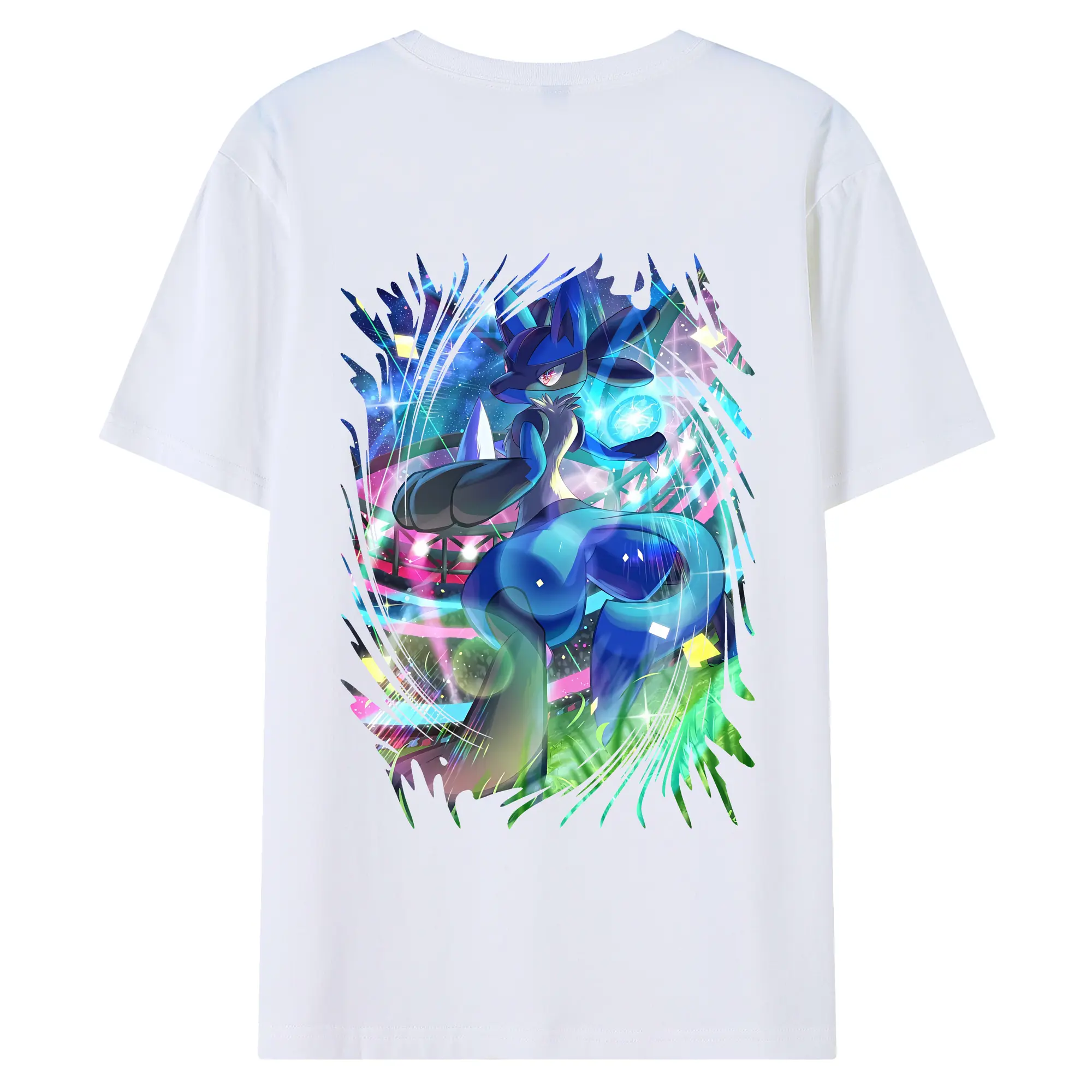 ポケモン グッズ,ルカリオ - 綿100％ 半袖Tシャツ ・ バックプリント ・ 快適 通気性 ・ 日常使い 散歩 スポーツ用