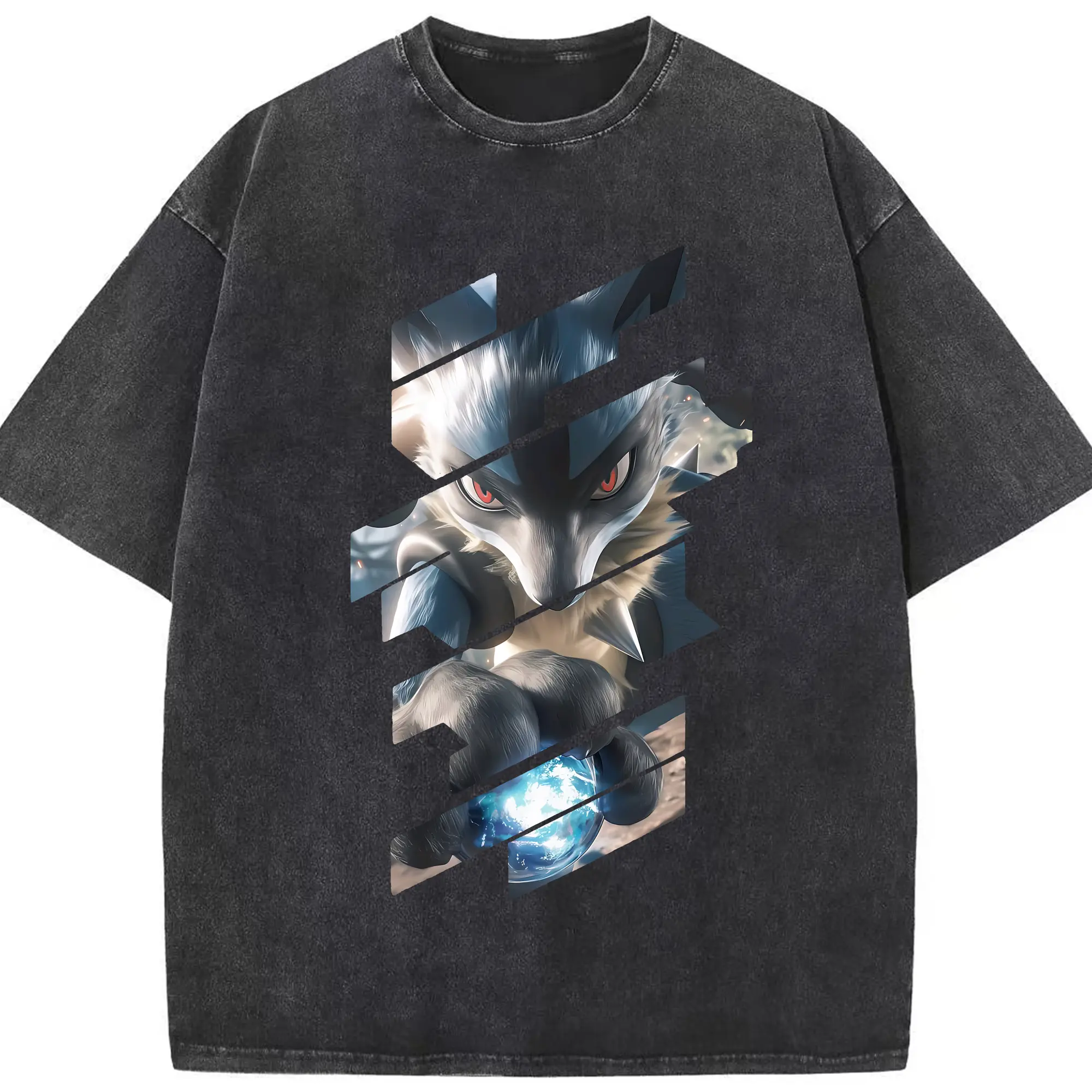 ポケモン グッズ,ルカリオ - 綿100％ ヴィンテージ風 半袖Tシャツ ・ フロントプリント ・ 柔らか肌触り ・ 通気性 快適 ・ スポーツ カジュアル 外出用