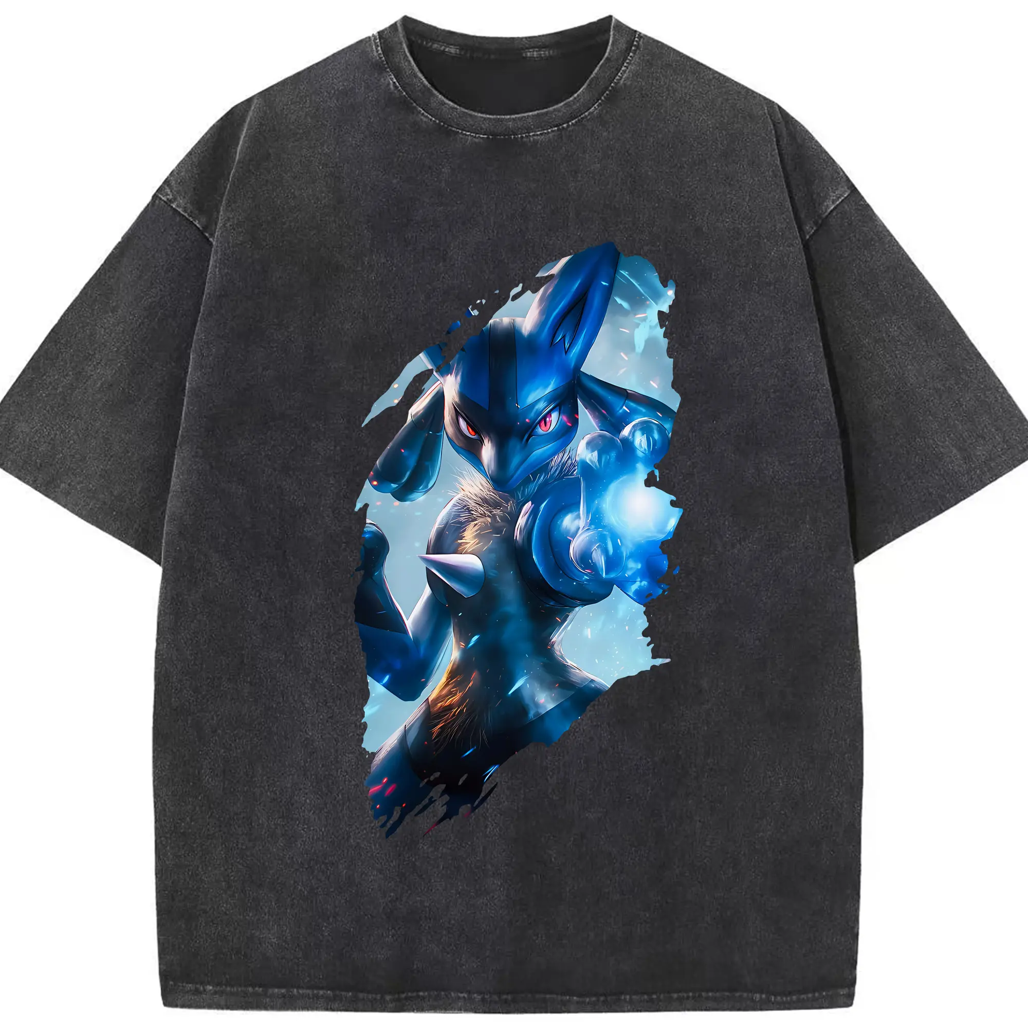 ポケモン グッズ,ルカリオ - 綿100％ ヴィンテージ風 半袖Tシャツ ・ フロントプリント ・ 柔らか肌触り ・ 通気性 快適 ・ スポーツ カジュアル 外出用