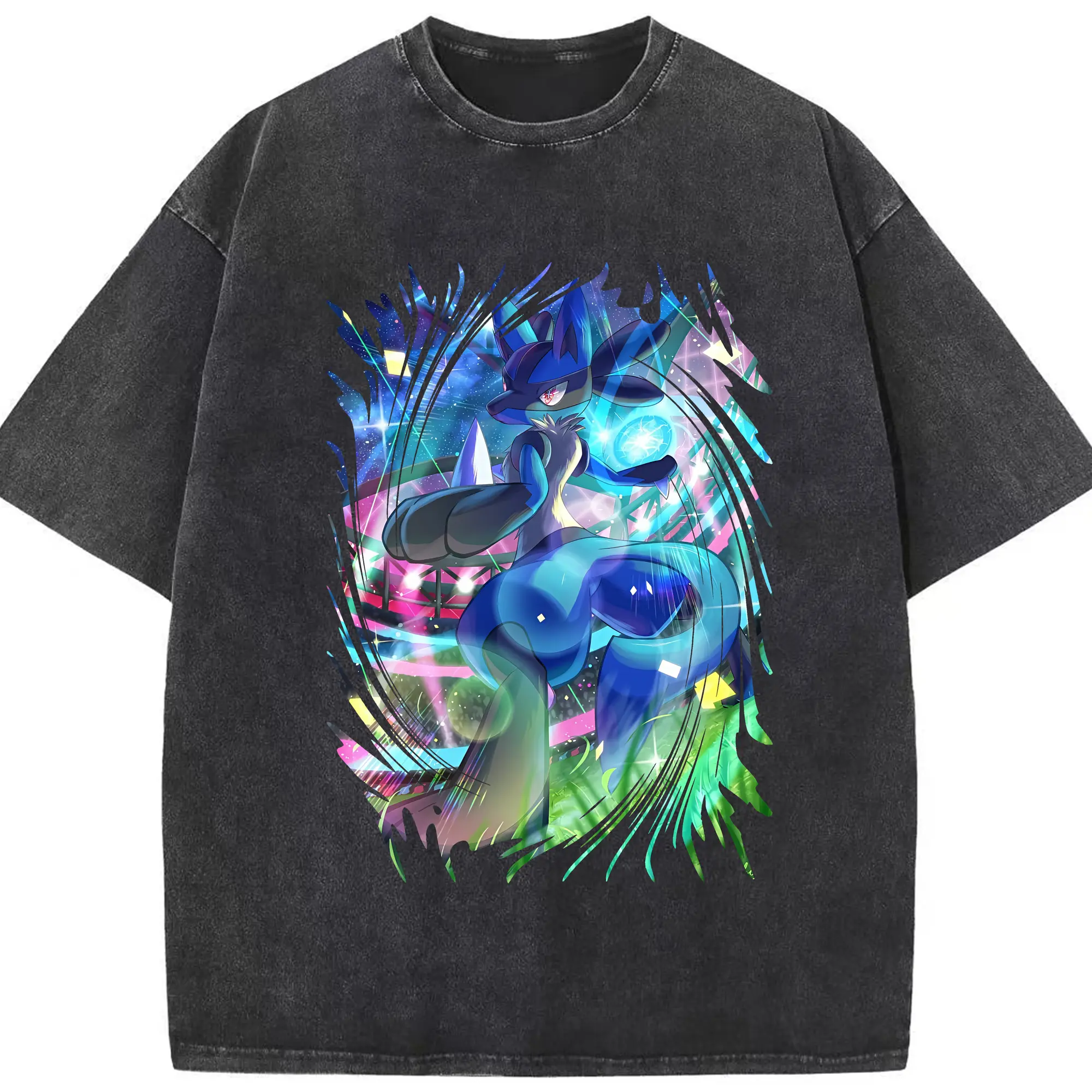 ポケモン グッズ,ルカリオ - 綿100％ ヴィンテージ風 半袖Tシャツ ・ フロントプリント ・ 柔らか肌触り ・ 通気性 快適 ・ スポーツ カジュアル 外出用