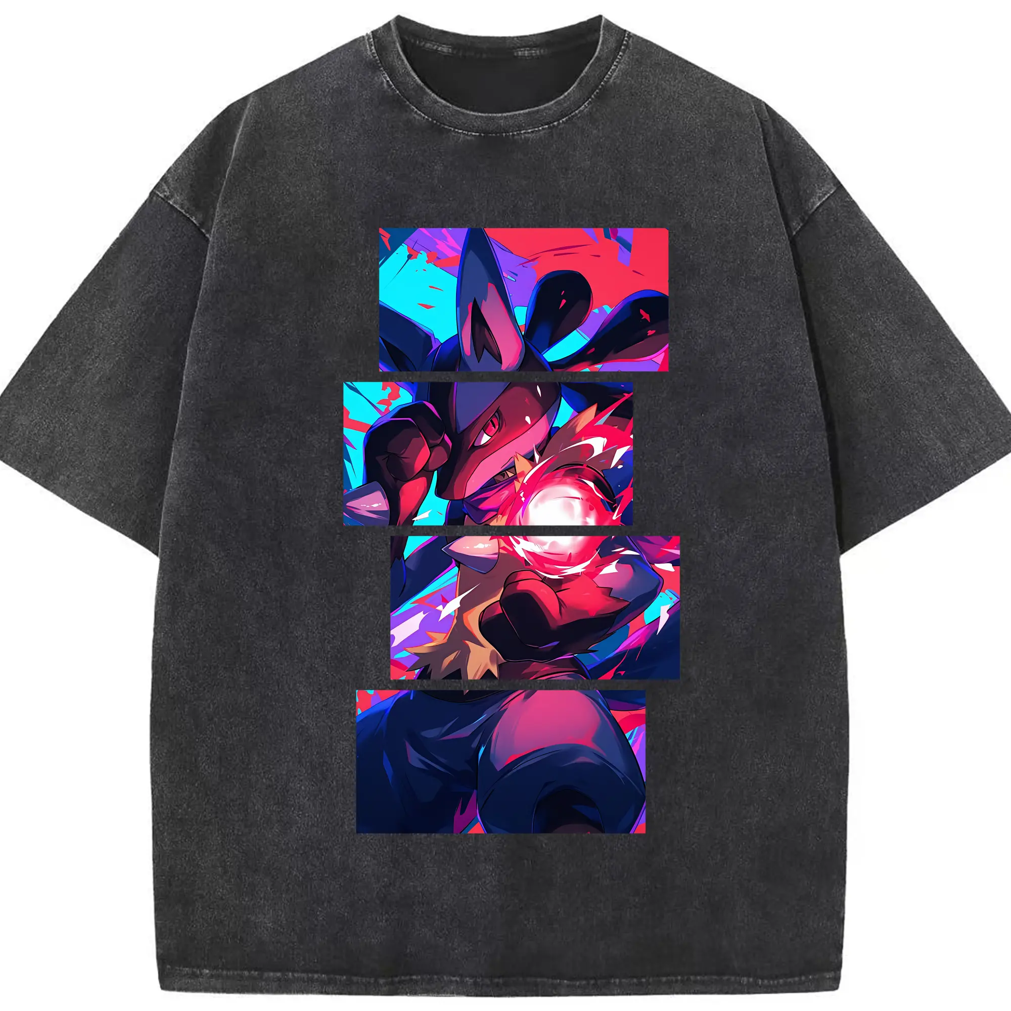 ポケモン グッズ,ルカリオ - 綿100％ ヴィンテージ風 半袖Tシャツ ・ フロントプリント ・ 柔らか肌触り ・ 通気性 快適 ・ スポーツ カジュアル 外出用