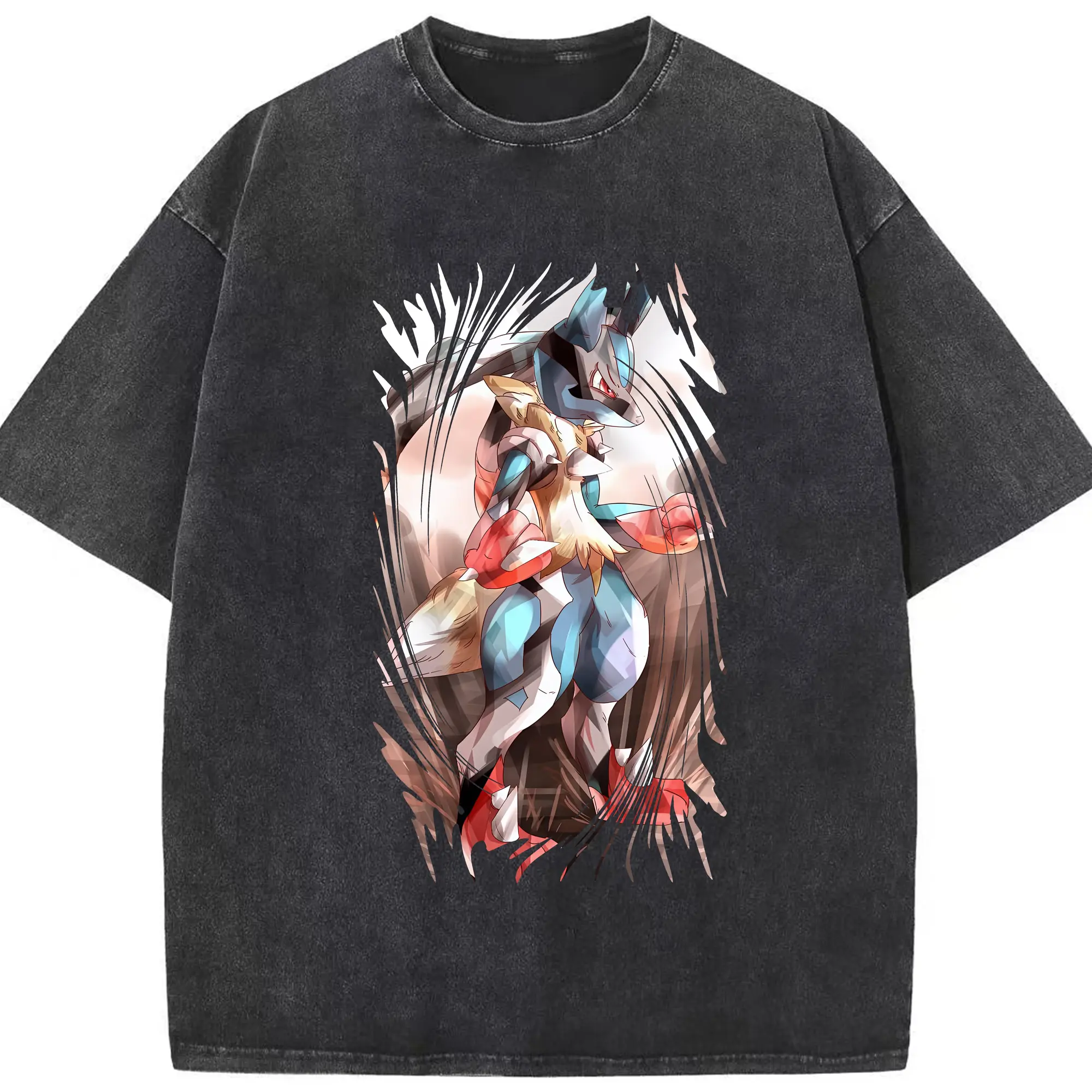 ポケモン グッズ,ルカリオ - 綿100％ ヴィンテージ風 半袖Tシャツ ・ フロントプリント ・ 柔らか肌触り ・ 通気性 快適 ・ スポーツ カジュアル 外出用