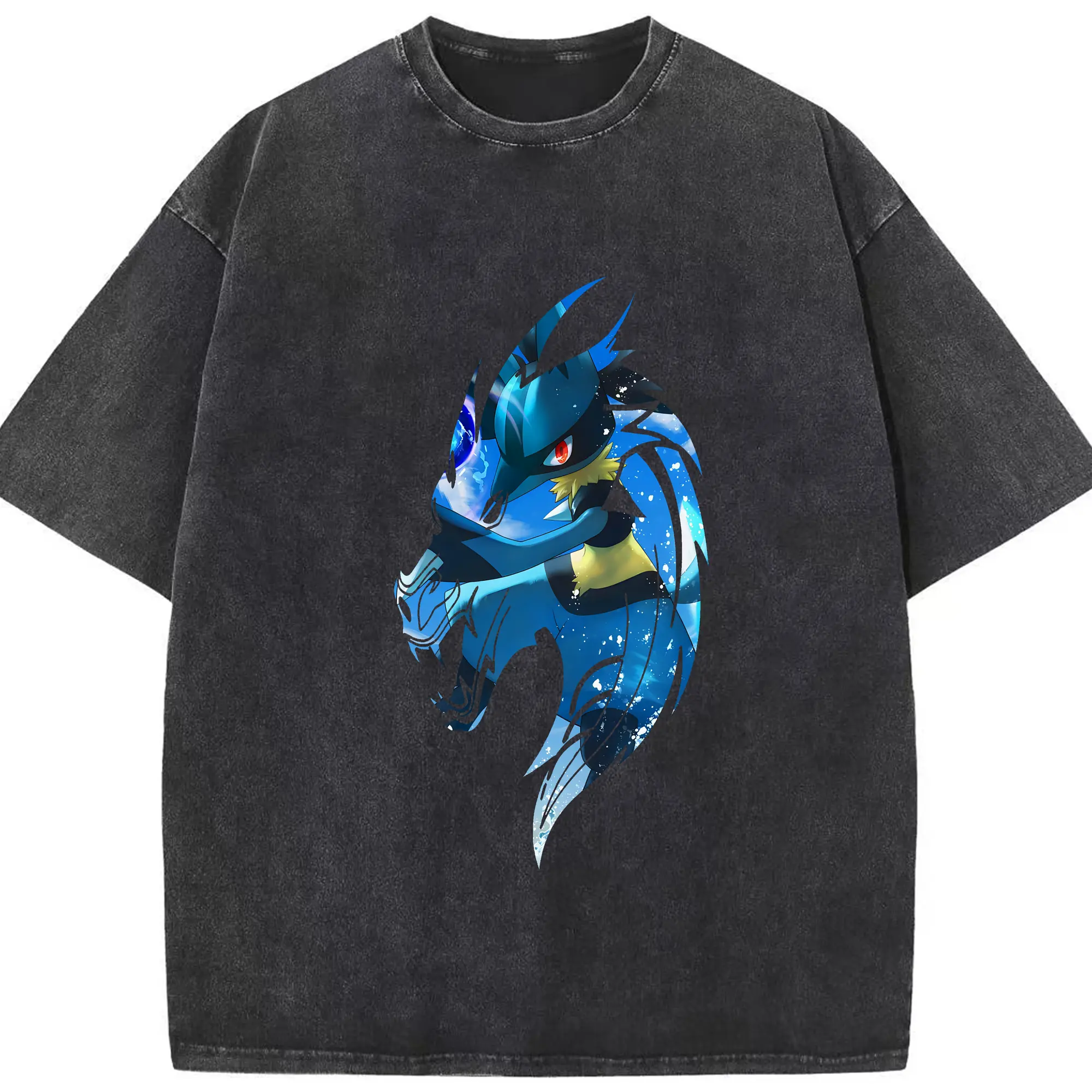 ポケモン グッズ,ルカリオ - 綿100％ ヴィンテージ風 半袖Tシャツ ・ フロントプリント ・ 柔らか肌触り ・ 通気性 快適 ・ スポーツ カジュアル 外出用