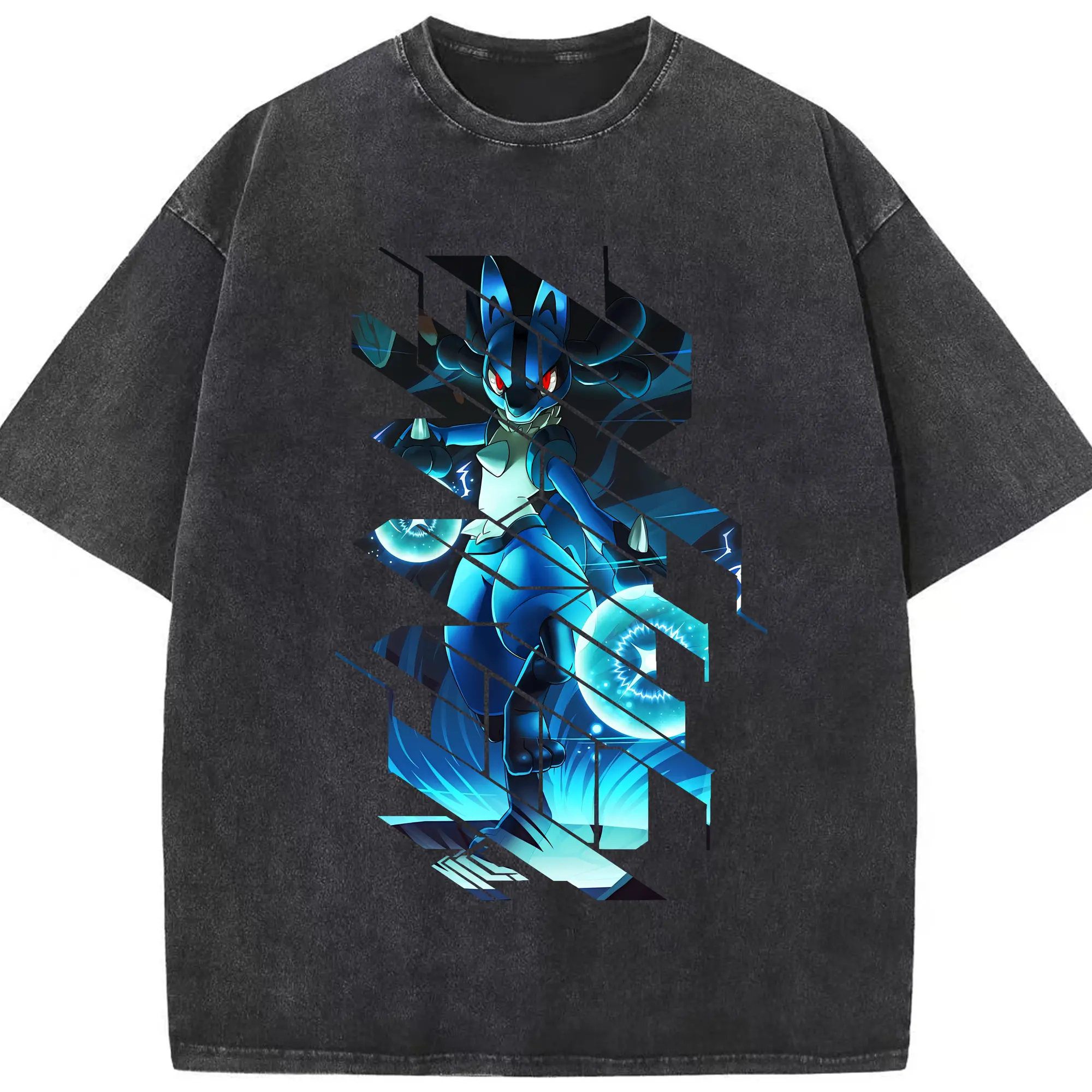 ポケモン グッズ,ルカリオ - 綿100％ ヴィンテージ風 半袖Tシャツ ・ フロントプリント ・ 柔らか肌触り ・ 通気性 快適 ・ スポーツ カジュアル 外出用