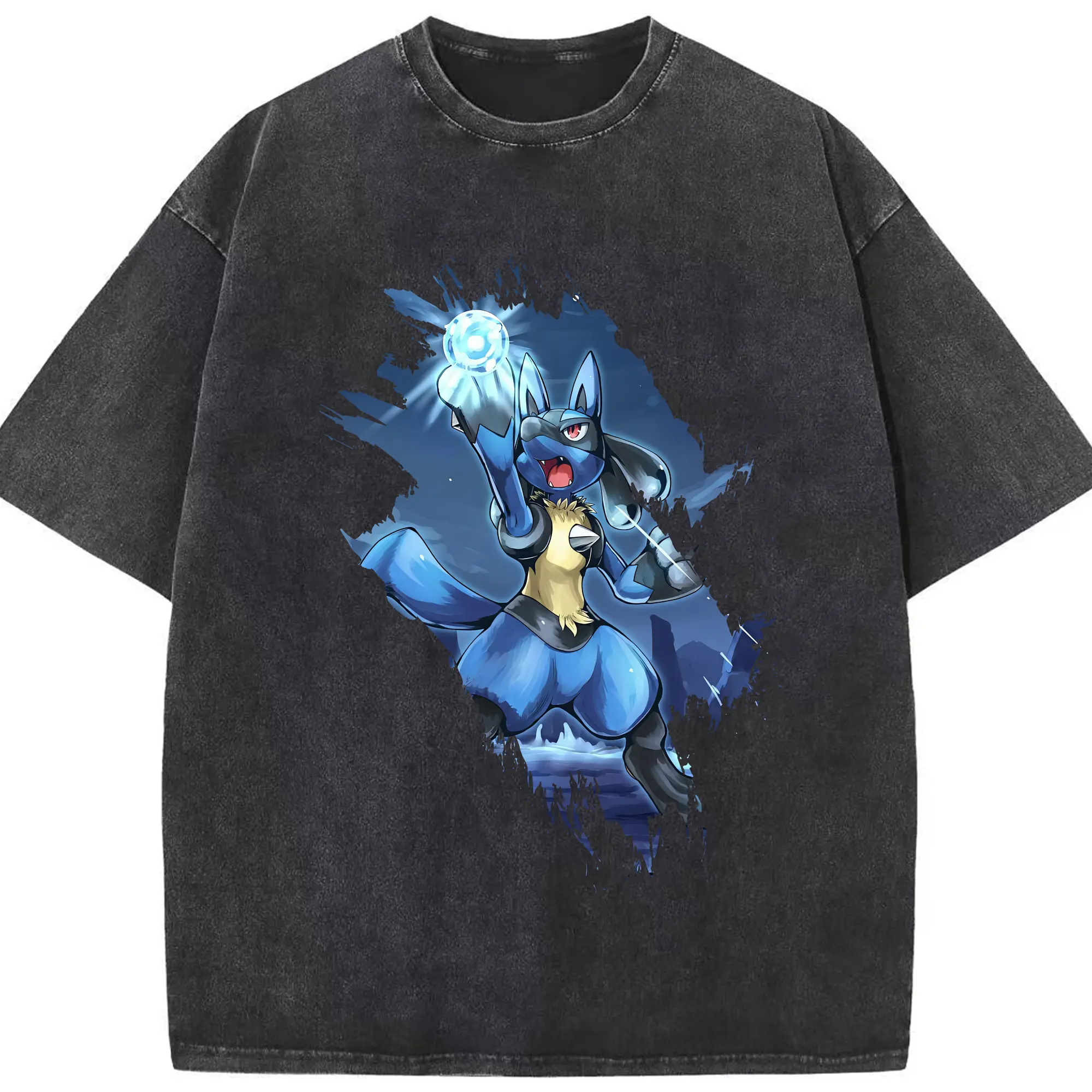 ポケモン グッズ,ルカリオ - 綿100％ ヴィンテージ風 半袖Tシャツ ・ フロントプリント ・ 柔らか肌触り ・ 通気性 快適 ・ スポーツ カジュアル 外出用