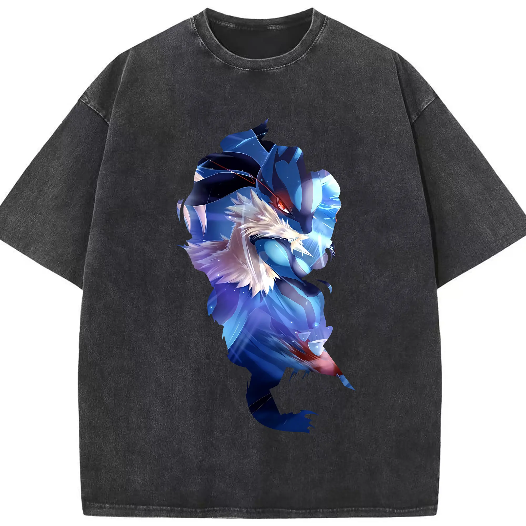 ポケモン グッズ,ルカリオ - 綿100％ ヴィンテージ風 半袖Tシャツ ・ フロントプリント ・ 柔らか肌触り ・ 通気性 快適 ・ スポーツ カジュアル 外出用