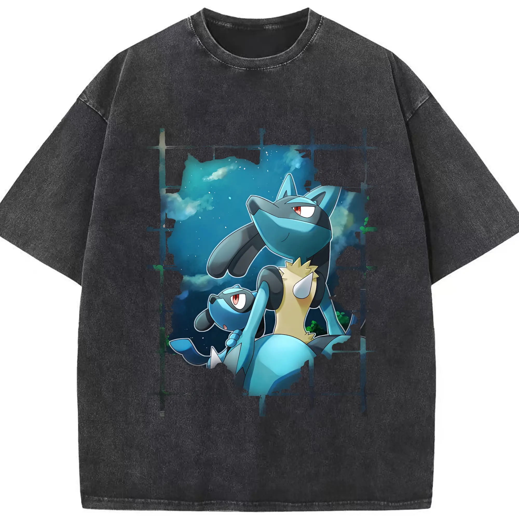 ポケモン グッズ,ルカリオ - 綿100％ ヴィンテージ風 半袖Tシャツ ・ フロントプリント ・ 柔らか肌触り ・ 通気性 快適 ・ スポーツ カジュアル 外出用