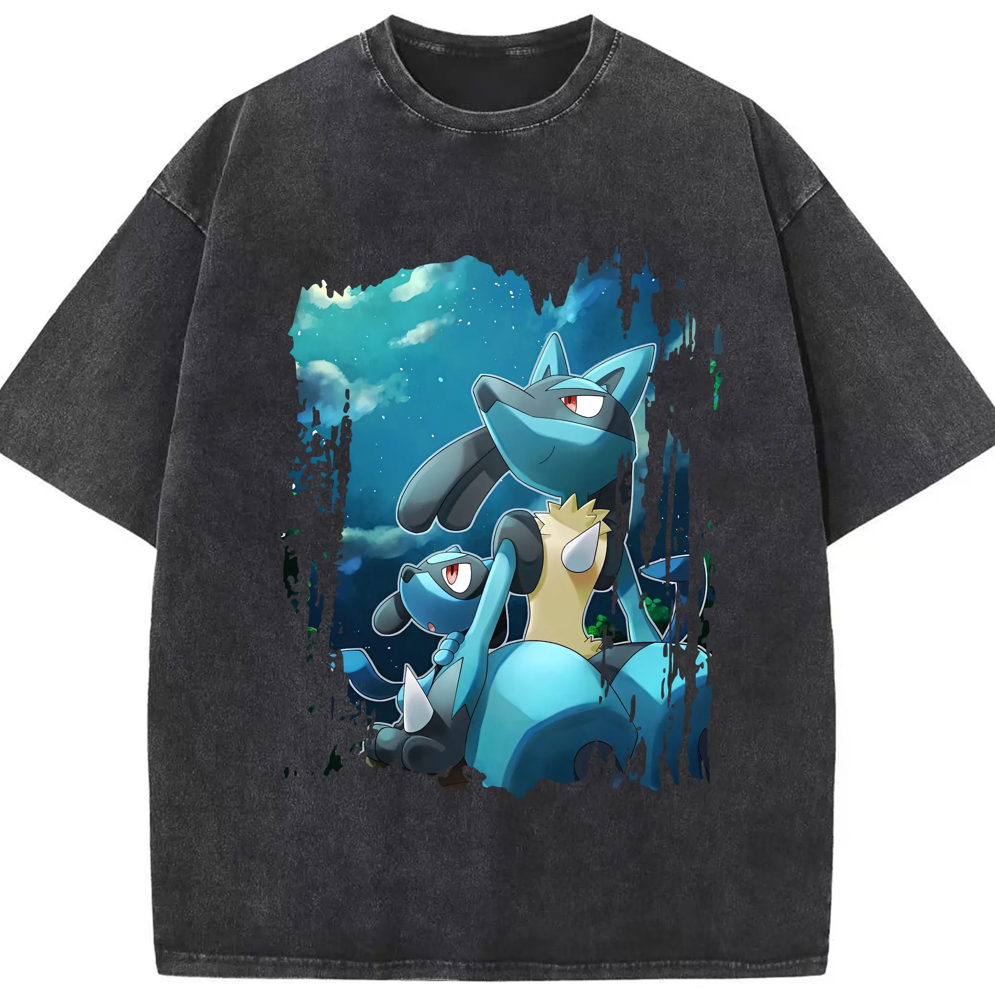 ポケモン グッズ,ルカリオ - 綿100％ ヴィンテージ風 半袖Tシャツ ・ フロントプリント ・ 柔らか肌触り ・ 通気性 快適 ・ スポーツ カジュアル 外出用