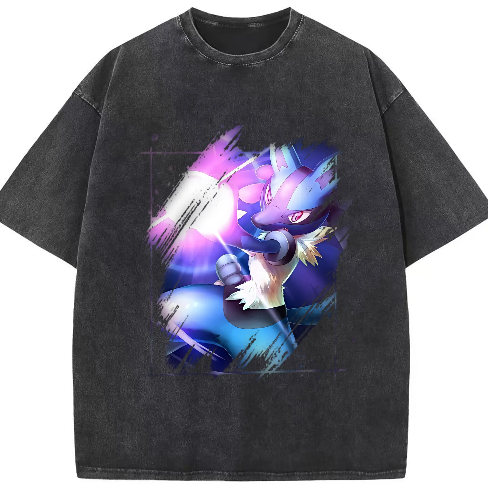 ポケモン グッズ,ルカリオ - 綿100％ ヴィンテージ風 半袖Tシャツ ・ フロントプリント ・ 柔らか肌触り ・ 通気性 快適 ・ スポーツ カジュアル 外出用