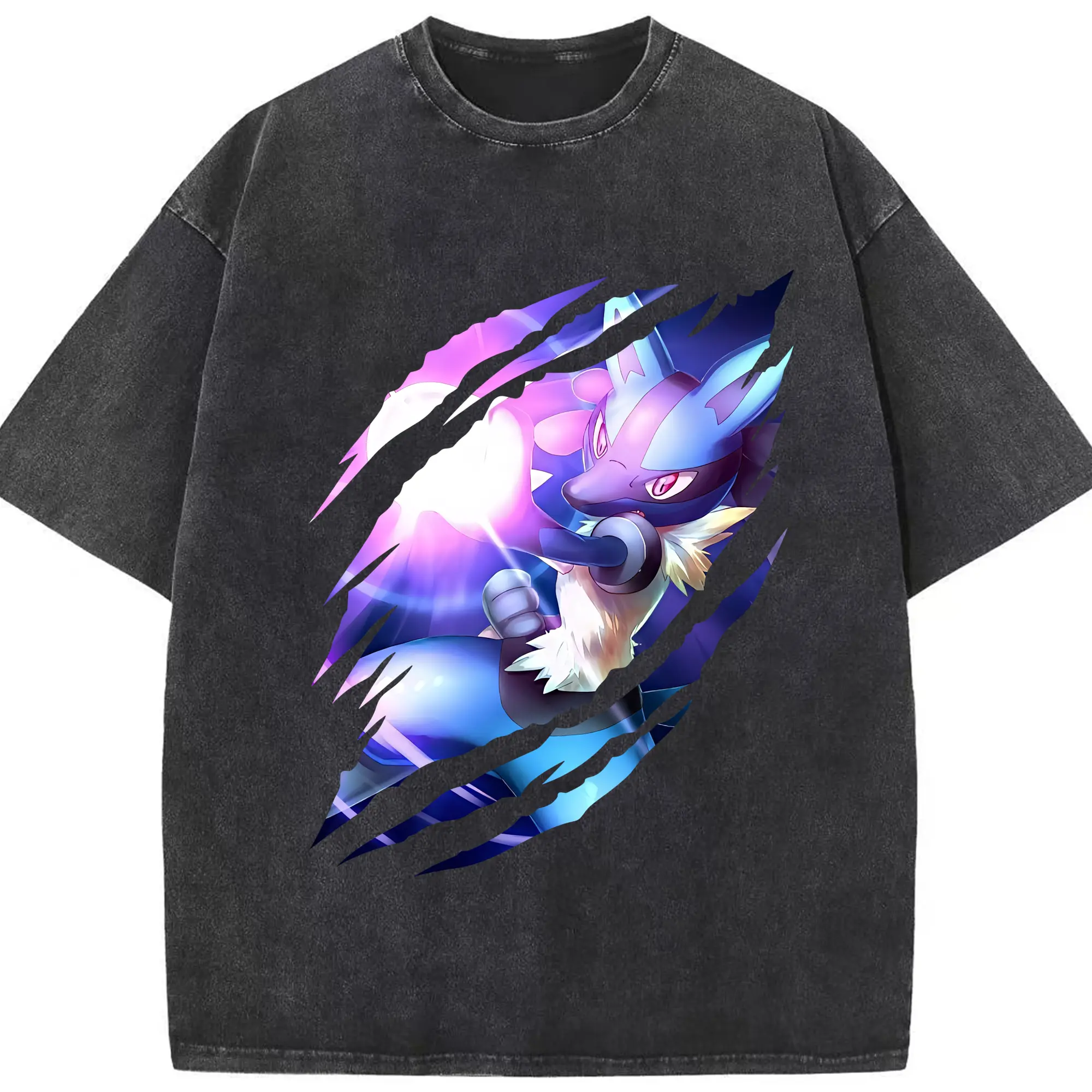 ポケモン グッズ,ルカリオ - 綿100％ ヴィンテージ風 半袖Tシャツ ・ フロントプリント ・ 柔らか肌触り ・ 通気性 快適 ・ スポーツ カジュアル 外出用