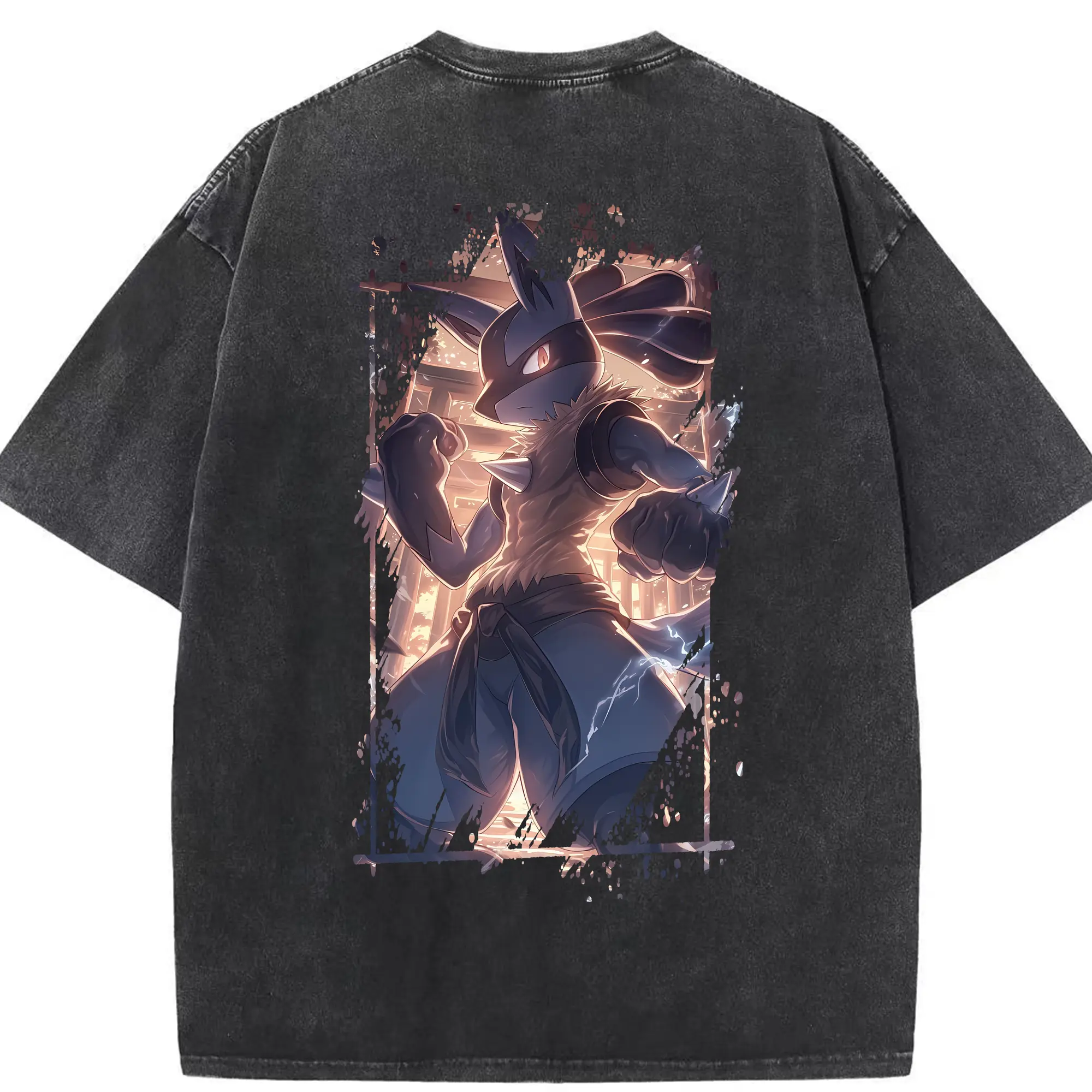 ポケモン グッズ,ルカリオ - 綿100％ ヴィンテージ風 半袖Tシャツ ・ 背面プリント ・ 柔らか肌触り ・ 通気性 快適 ・ スポーツ カジュアル 外出用