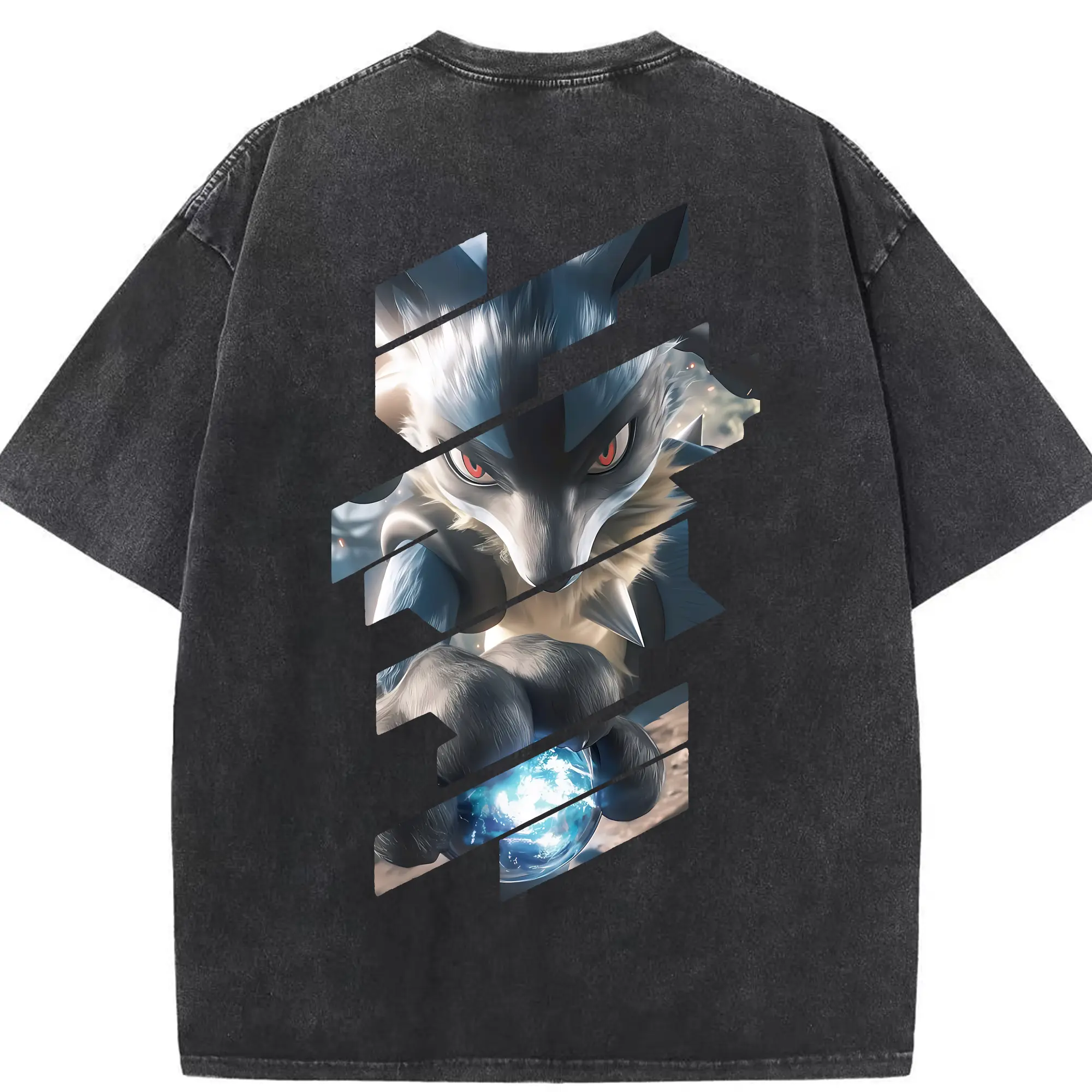 ポケモン グッズ,ルカリオ - 綿100％ ヴィンテージ風 半袖Tシャツ ・ 背面プリント ・ 柔らか肌触り ・ 通気性 快適 ・ スポーツ カジュアル 外出用