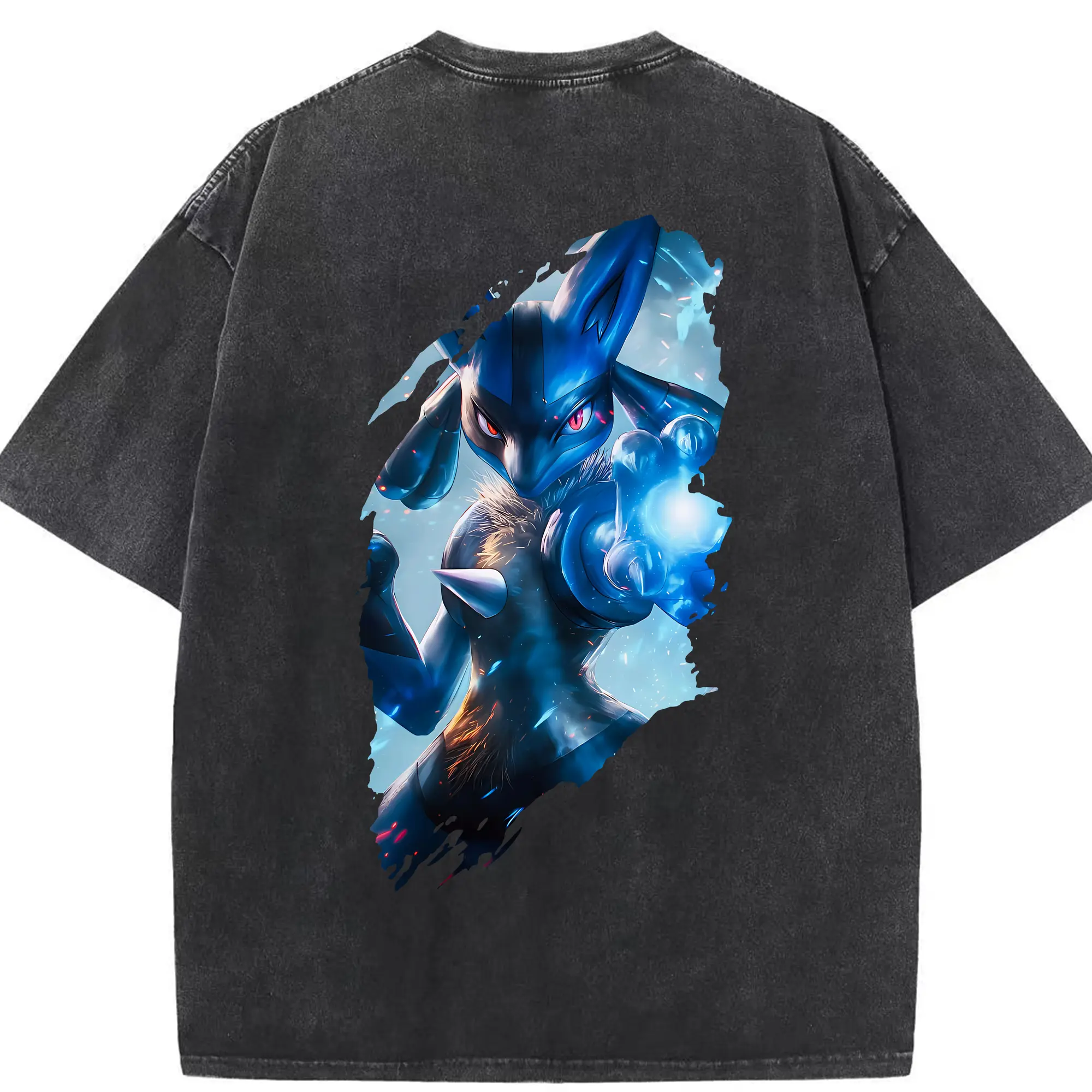 ポケモン グッズ,ルカリオ - 綿100％ ヴィンテージ風 半袖Tシャツ ・ 背面プリント ・ 柔らか肌触り ・ 通気性 快適 ・ スポーツ カジュアル 外出用