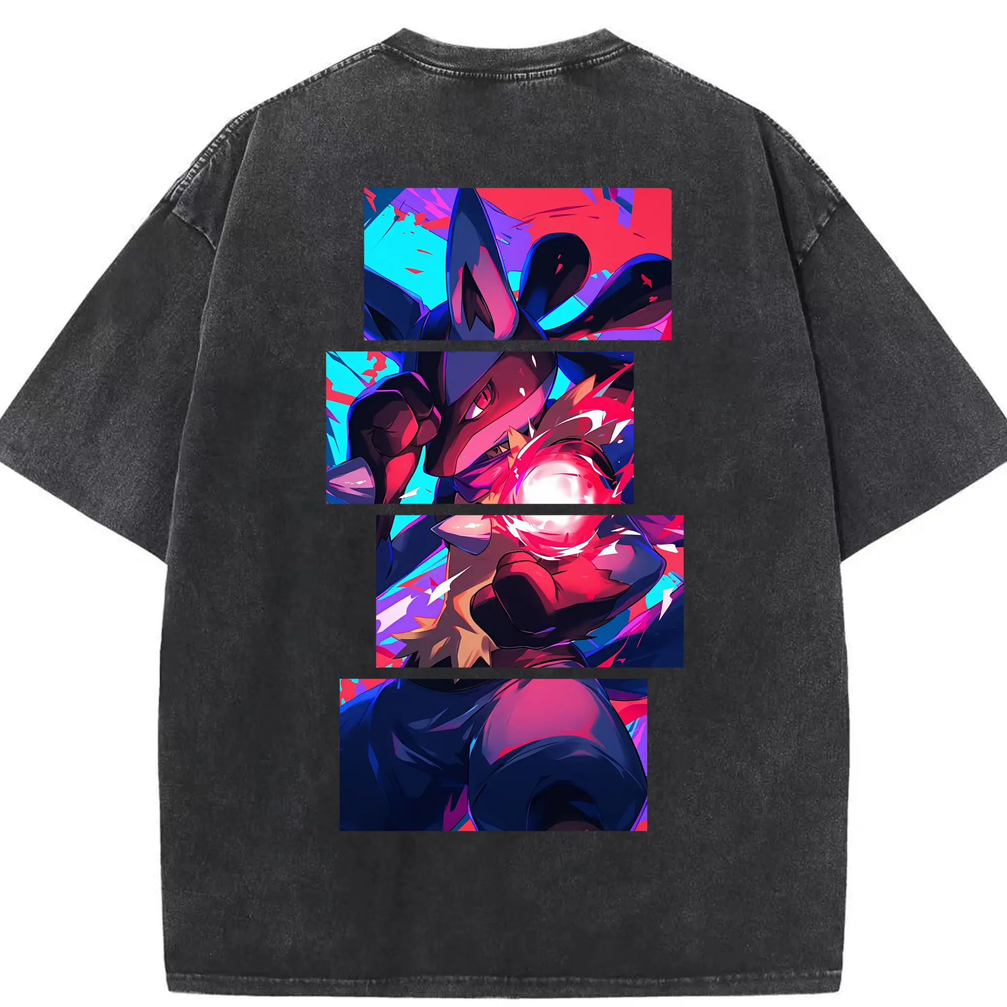 ポケモン グッズ,ルカリオ - 綿100％ ヴィンテージ風 半袖Tシャツ ・ 背面プリント ・ 柔らか肌触り ・ 通気性 快適 ・ スポーツ カジュアル 外出用