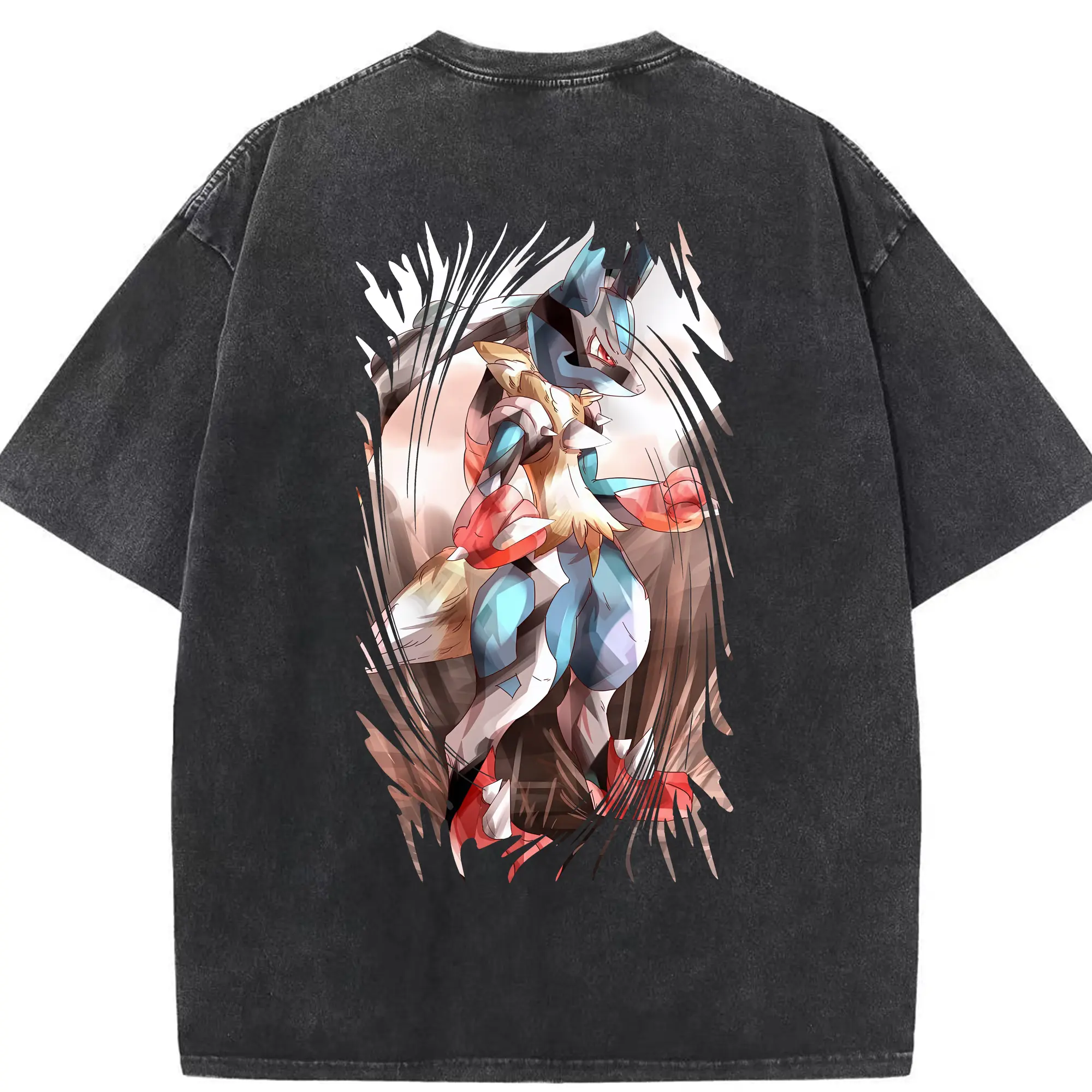 ポケモン グッズ,ルカリオ - 綿100％ ヴィンテージ風 半袖Tシャツ ・ 背面プリント ・ 柔らか肌触り ・ 通気性 快適 ・ スポーツ カジュアル 外出用