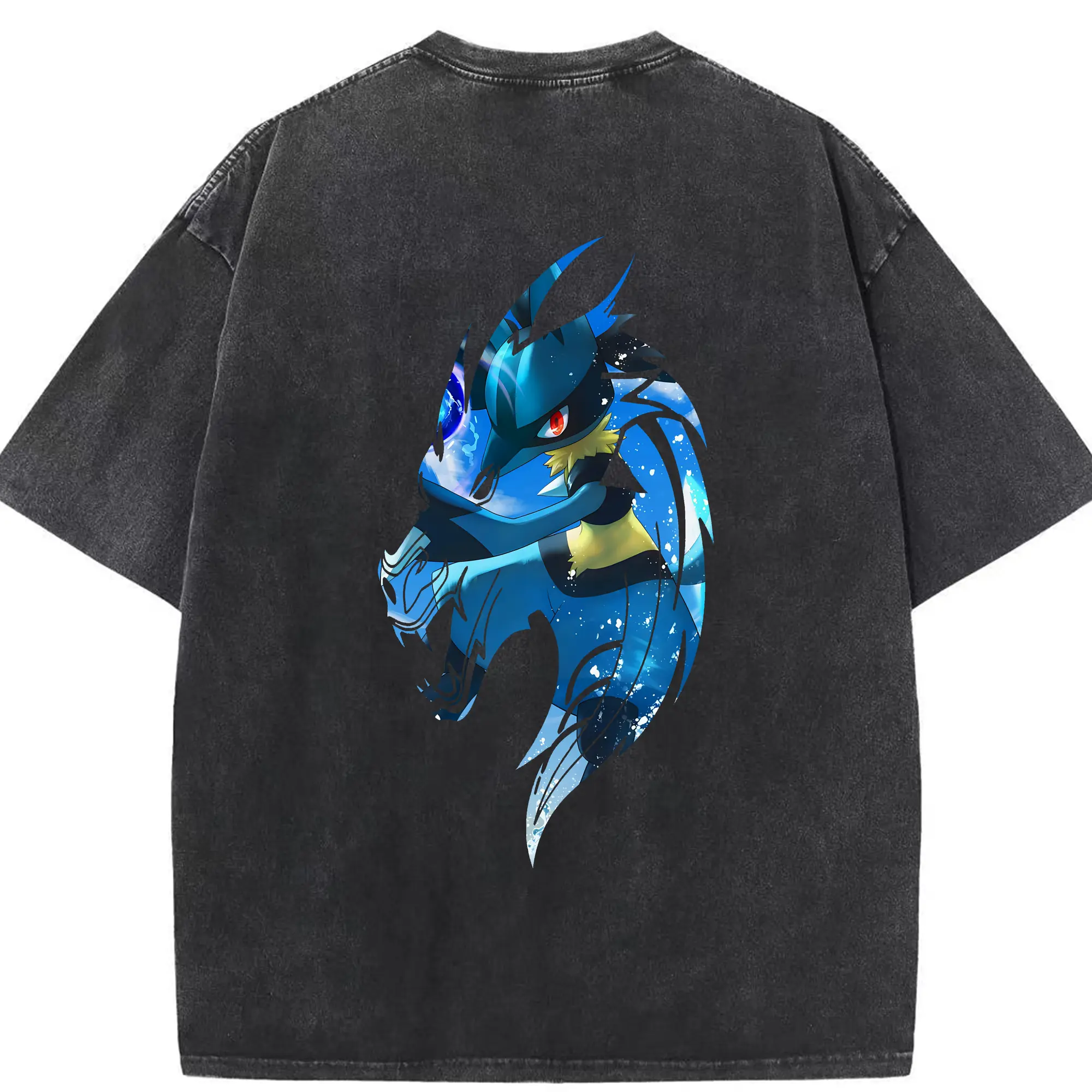 ポケモン グッズ,ルカリオ - 綿100％ ヴィンテージ風 半袖Tシャツ ・ 背面プリント ・ 柔らか肌触り ・ 通気性 快適 ・ スポーツ カジュアル 外出用