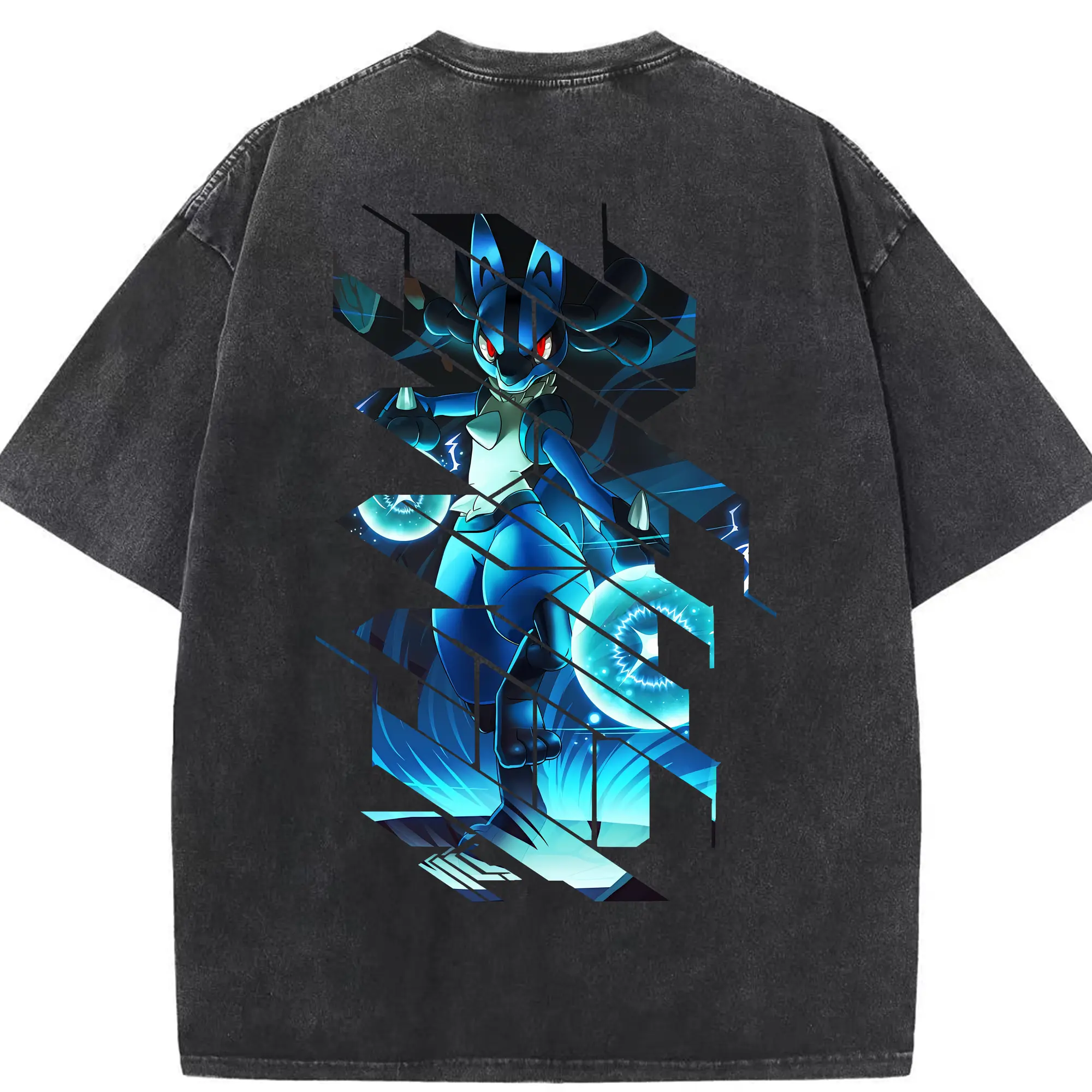 ポケモン グッズ,ルカリオ - 綿100％ ヴィンテージ風 半袖Tシャツ ・ 背面プリント ・ 柔らか肌触り ・ 通気性 快適 ・ スポーツ カジュアル 外出用