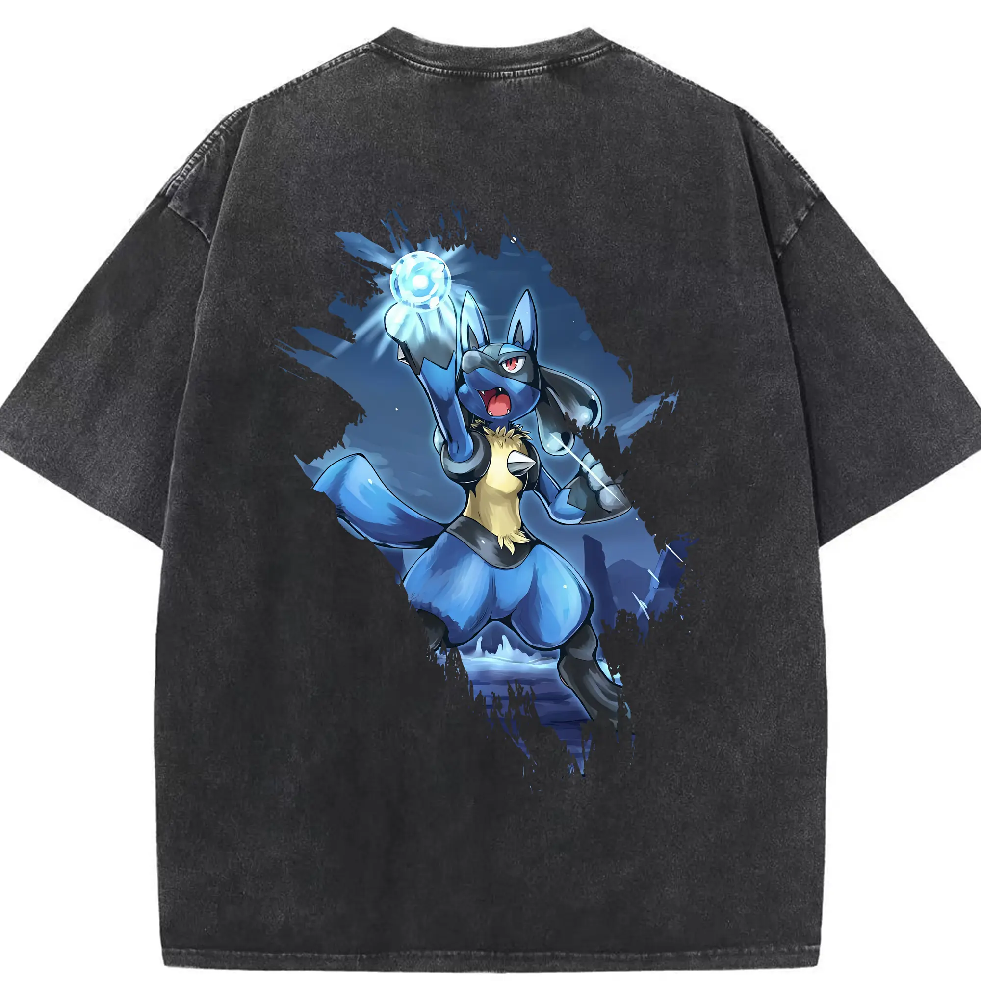 ポケモン グッズ,ルカリオ - 綿100％ ヴィンテージ風 半袖Tシャツ ・ 背面プリント ・ 柔らか肌触り ・ 通気性 快適 ・ スポーツ カジュアル 外出用