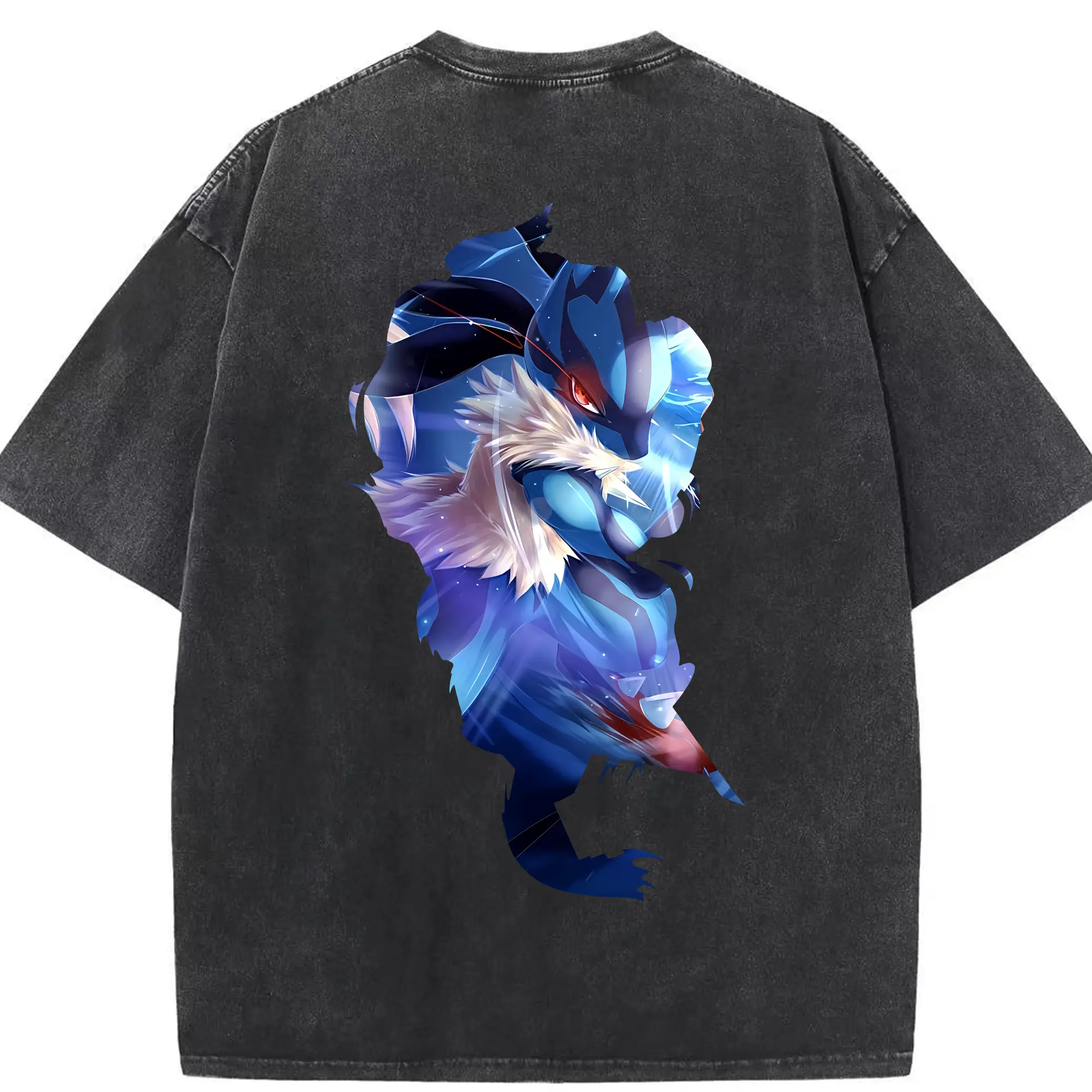 ポケモン グッズ,ルカリオ - 綿100％ ヴィンテージ風 半袖Tシャツ ・ 背面プリント ・ 柔らか肌触り ・ 通気性 快適 ・ スポーツ カジュアル 外出用