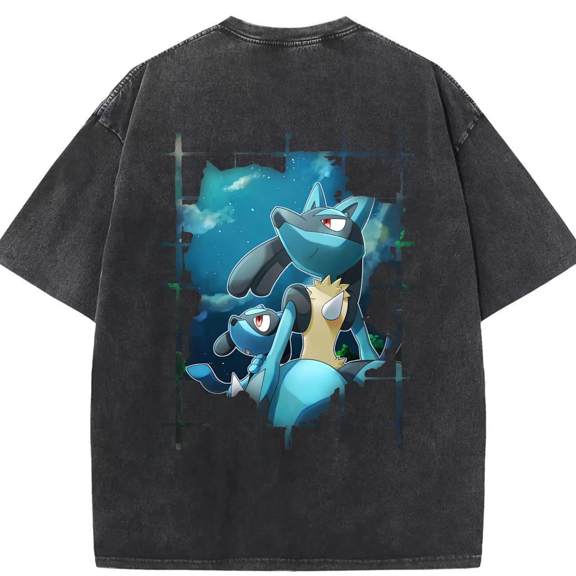 ポケモン グッズ,ルカリオ - 綿100％ ヴィンテージ風 半袖Tシャツ ・ 背面プリント ・ 柔らか肌触り ・ 通気性 快適 ・ スポーツ カジュアル 外出用
