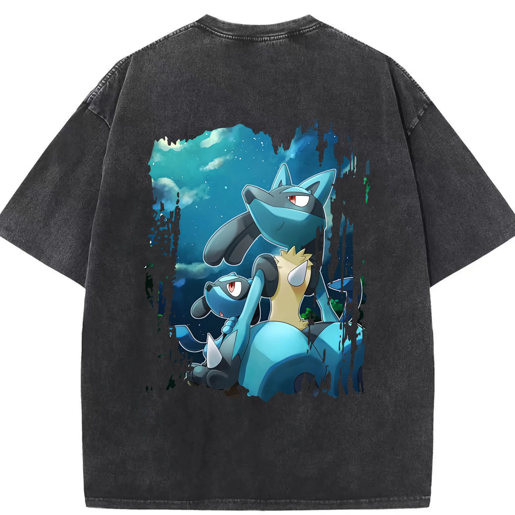 ポケモン グッズ,ルカリオ - 綿100％ ヴィンテージ風 半袖Tシャツ ・ 背面プリント ・ 柔らか肌触り ・ 通気性 快適 ・ スポーツ カジュアル 外出用