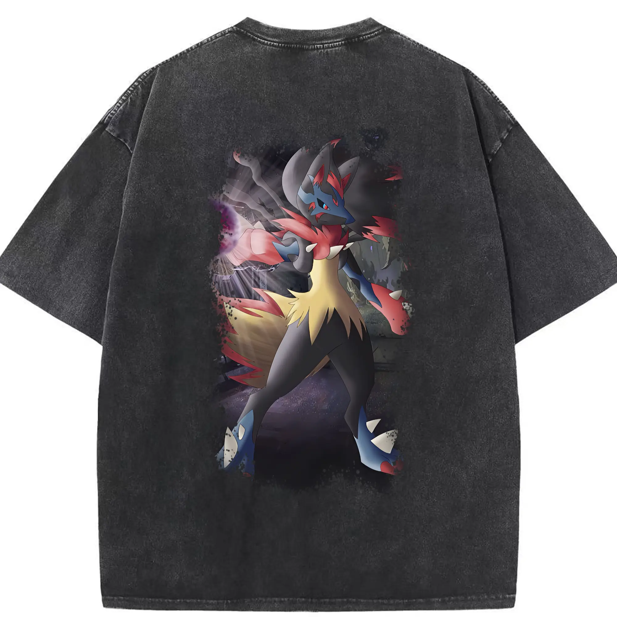 ポケモン グッズ,ルカリオ - 綿100％ ヴィンテージ風 半袖Tシャツ ・ 背面プリント ・ 柔らか肌触り ・ 通気性 快適 ・ スポーツ カジュアル 外出用