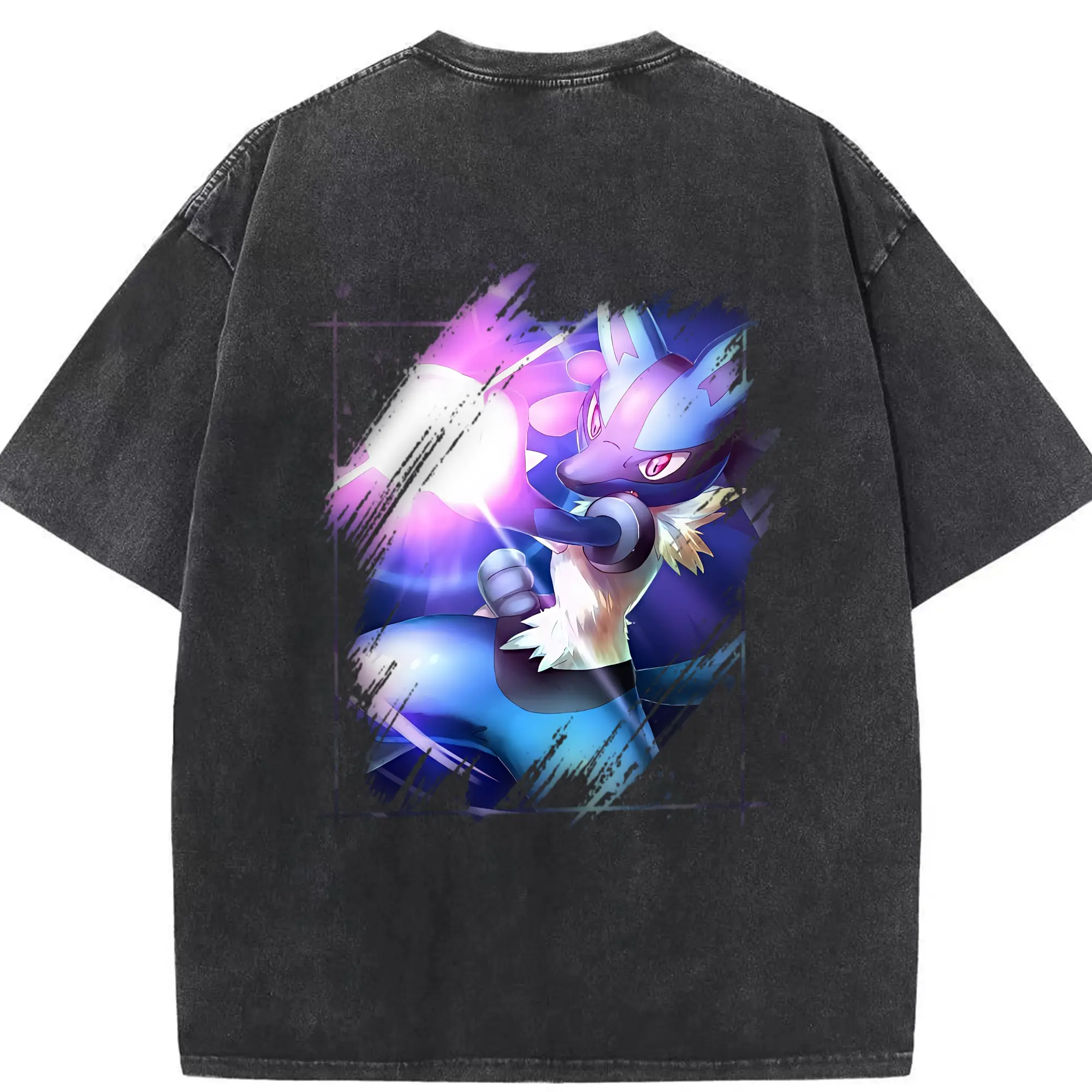 ポケモン グッズ,ルカリオ - 綿100％ ヴィンテージ風 半袖Tシャツ ・ 背面プリント ・ 柔らか肌触り ・ 通気性 快適 ・ スポーツ カジュアル 外出用