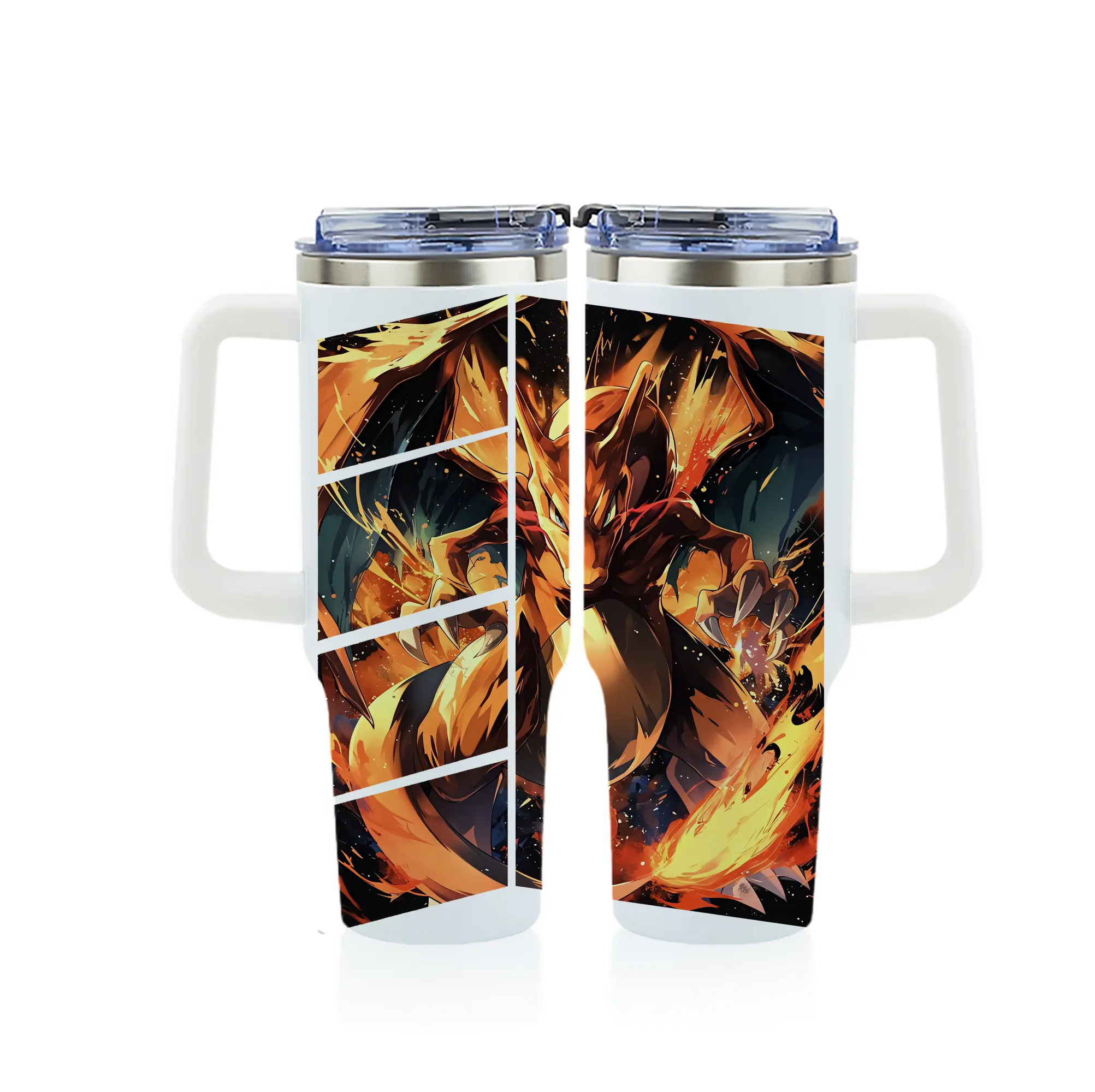 ポケモン グッズ,リザードン - 1200mL フルプリント車用タンブラー ・ 304ステンレス 内側 ・ 201ステンレス 外側 ・ 保温 保冷 ・ 通勤 ドライブ アウトドア用