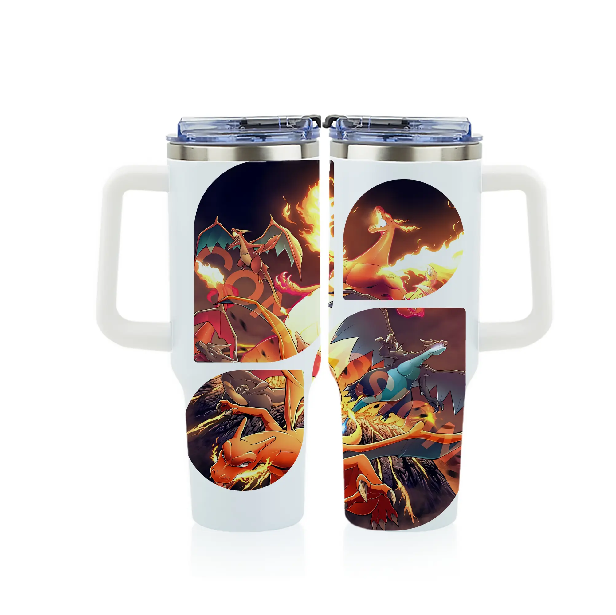 ポケモン グッズ,リザードン - 1200mL フルプリント車用タンブラー ・ 304ステンレス 内側 ・ 201ステンレス 外側 ・ 保温 保冷 ・ 通勤 ドライブ アウトドア用