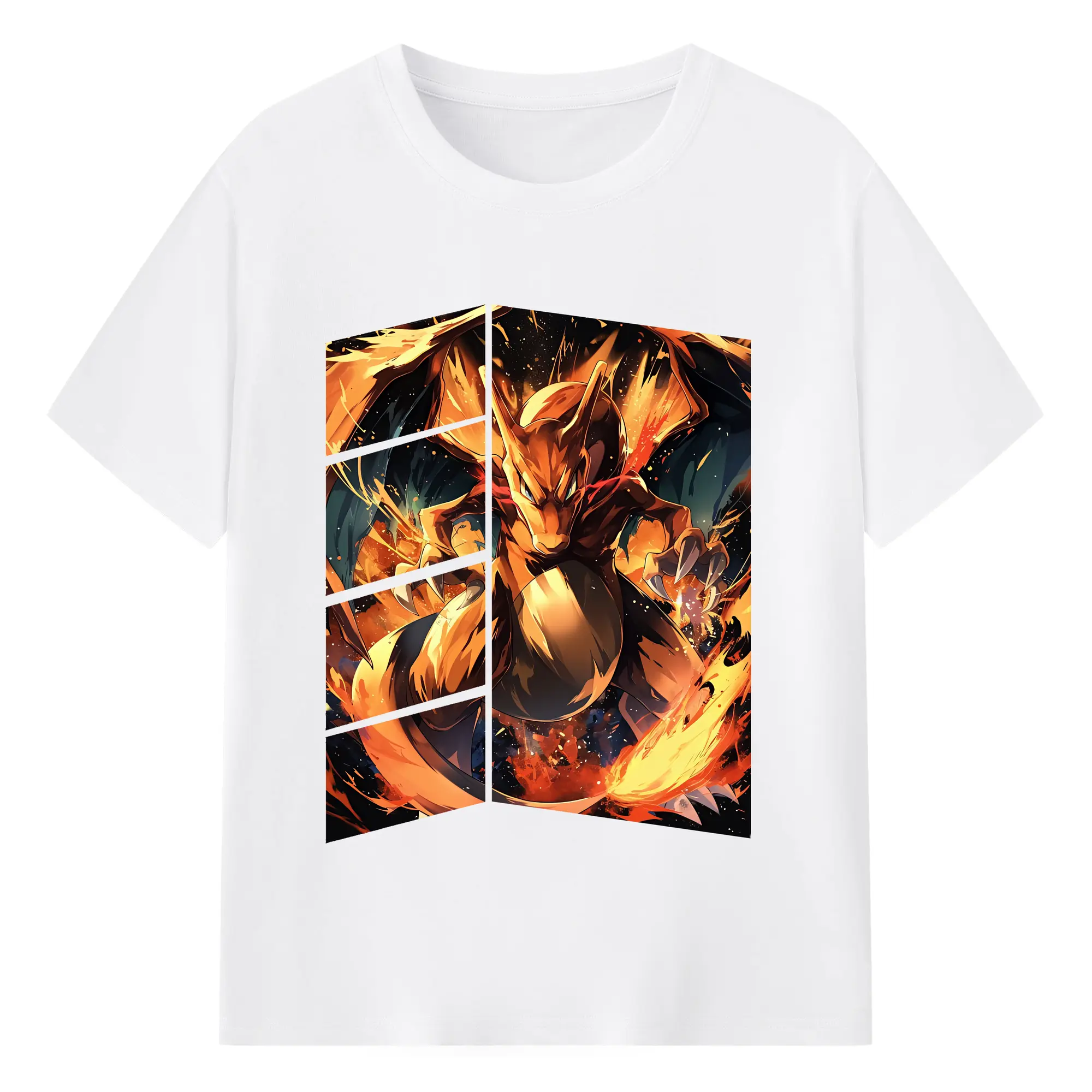 ポケモン グッズ,リザードン - 綿100％ 半袖Tシャツ ・ フロントプリント ・ 快適 通気性 ・ 日常使い 散歩 スポーツ用