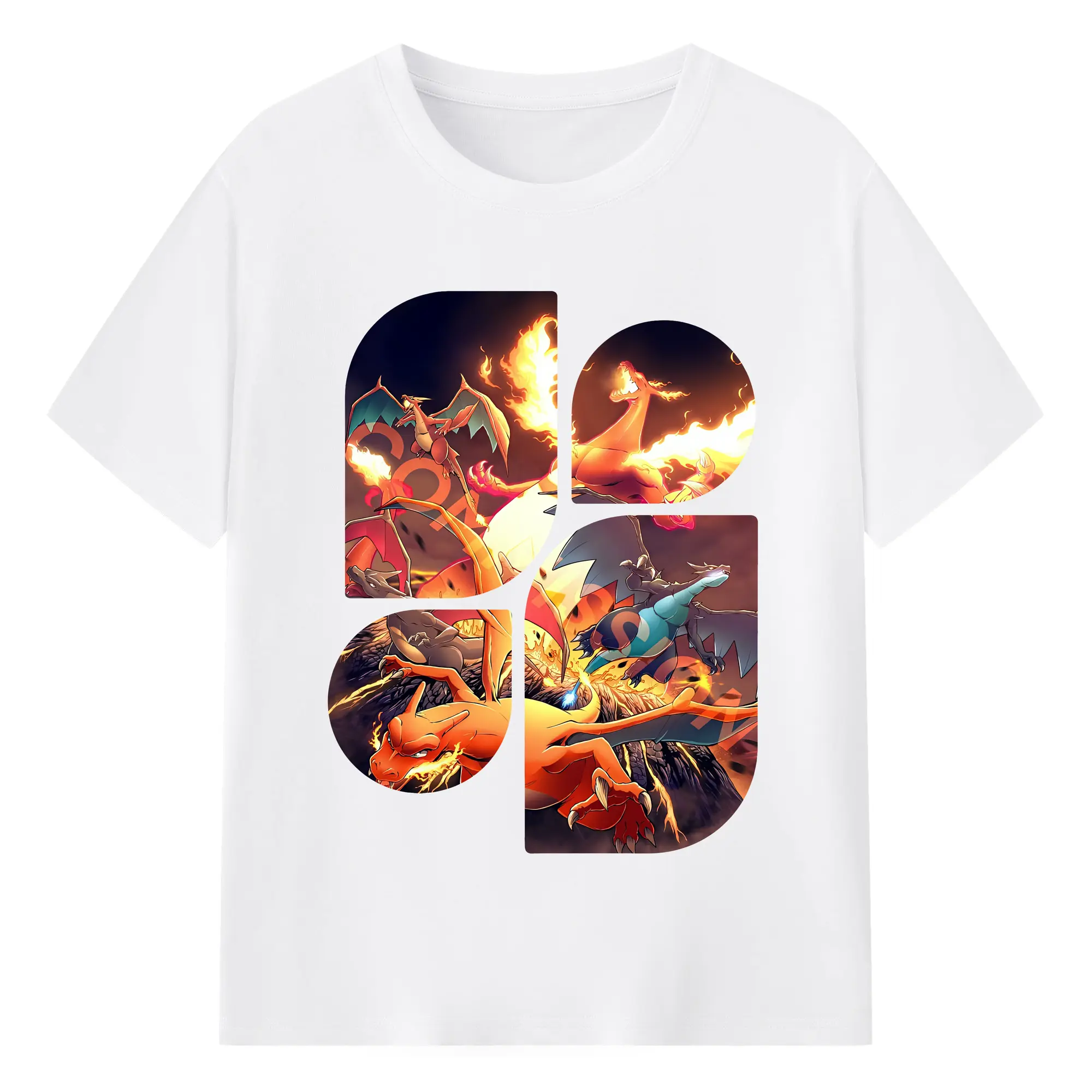 ポケモン グッズ,リザードン - 綿100％ 半袖Tシャツ ・ フロントプリント ・ 快適 通気性 ・ 日常使い 散歩 スポーツ用