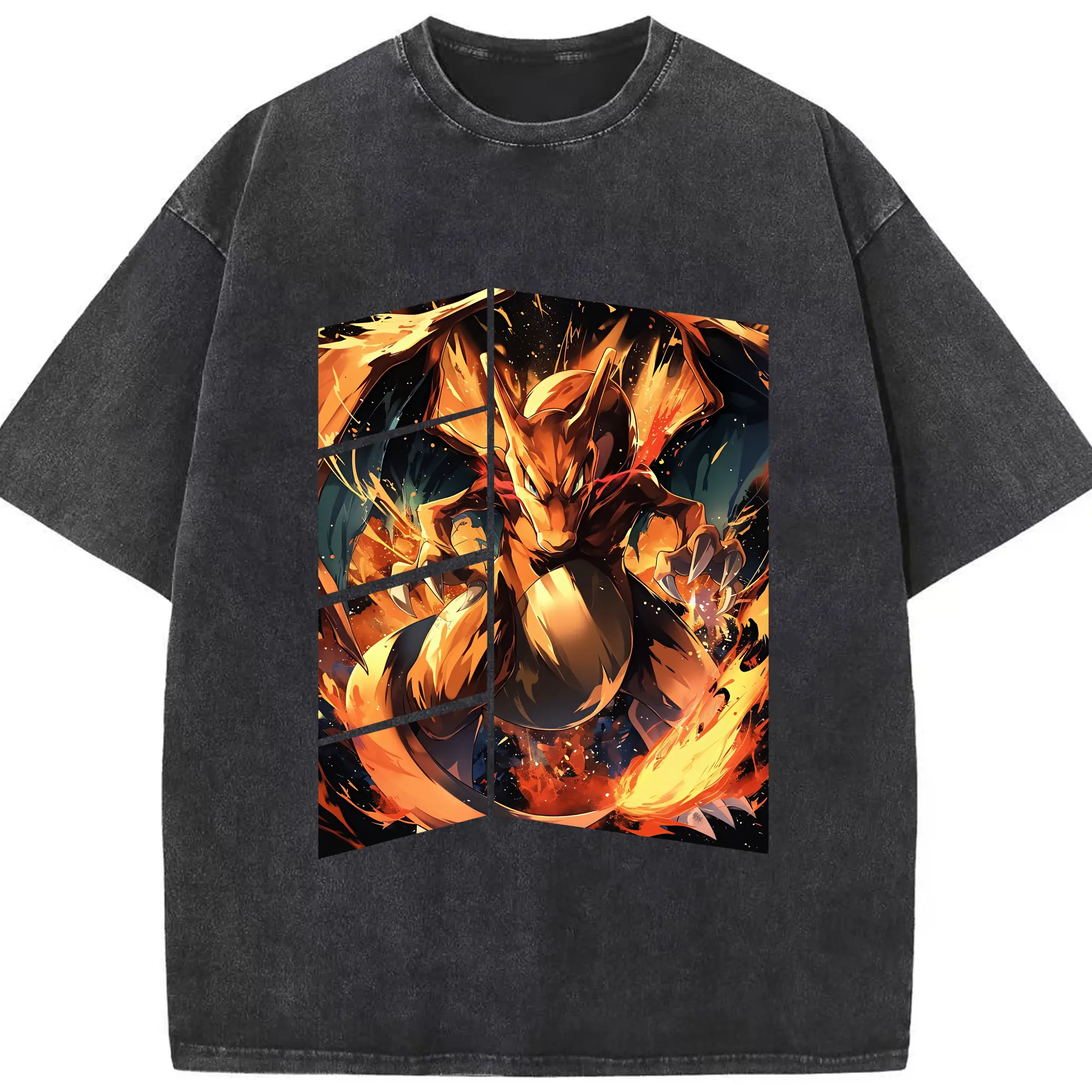 ポケモン グッズ,リザードン - 綿100％ ヴィンテージ風 半袖Tシャツ ・ フロントプリント ・ 柔らか肌触り ・ 通気性 快適 ・ スポーツ カジュアル 外出用