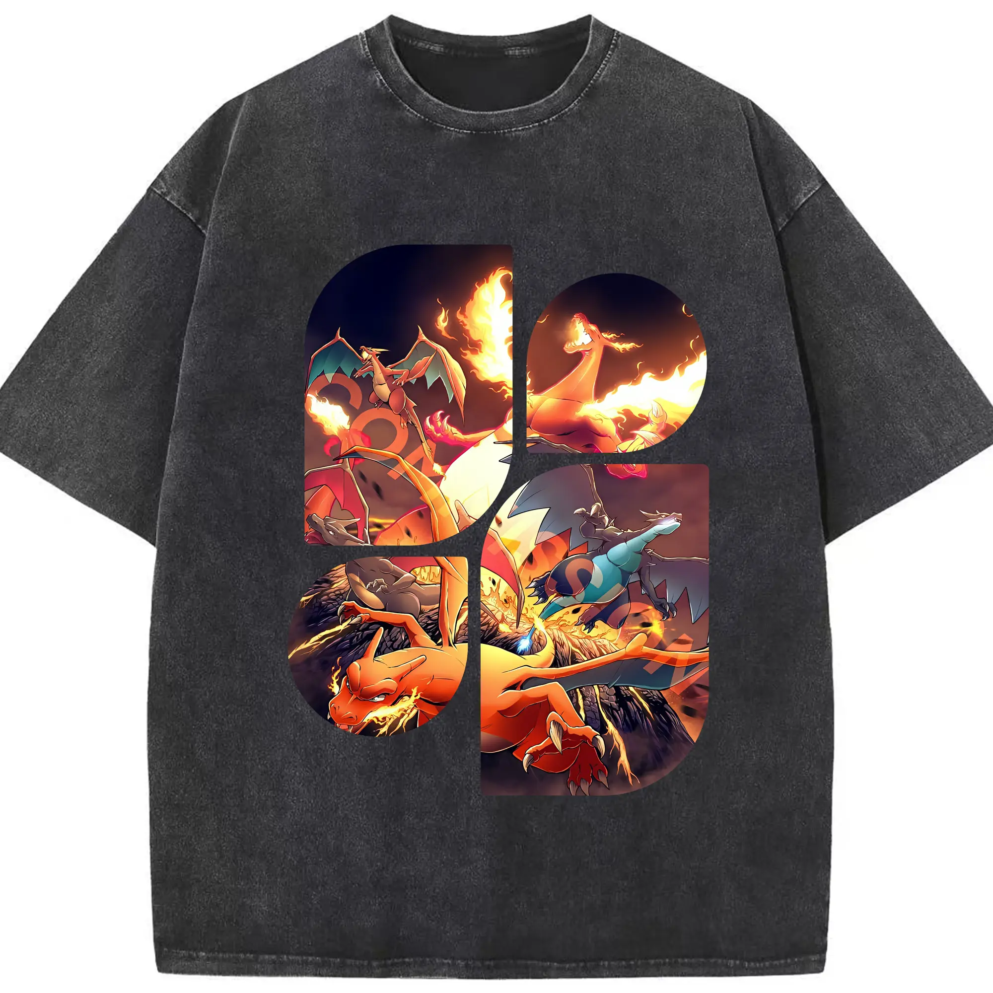 ポケモン グッズ,リザードン - 綿100％ ヴィンテージ風 半袖Tシャツ ・ フロントプリント ・ 柔らか肌触り ・ 通気性 快適 ・ スポーツ カジュアル 外出用