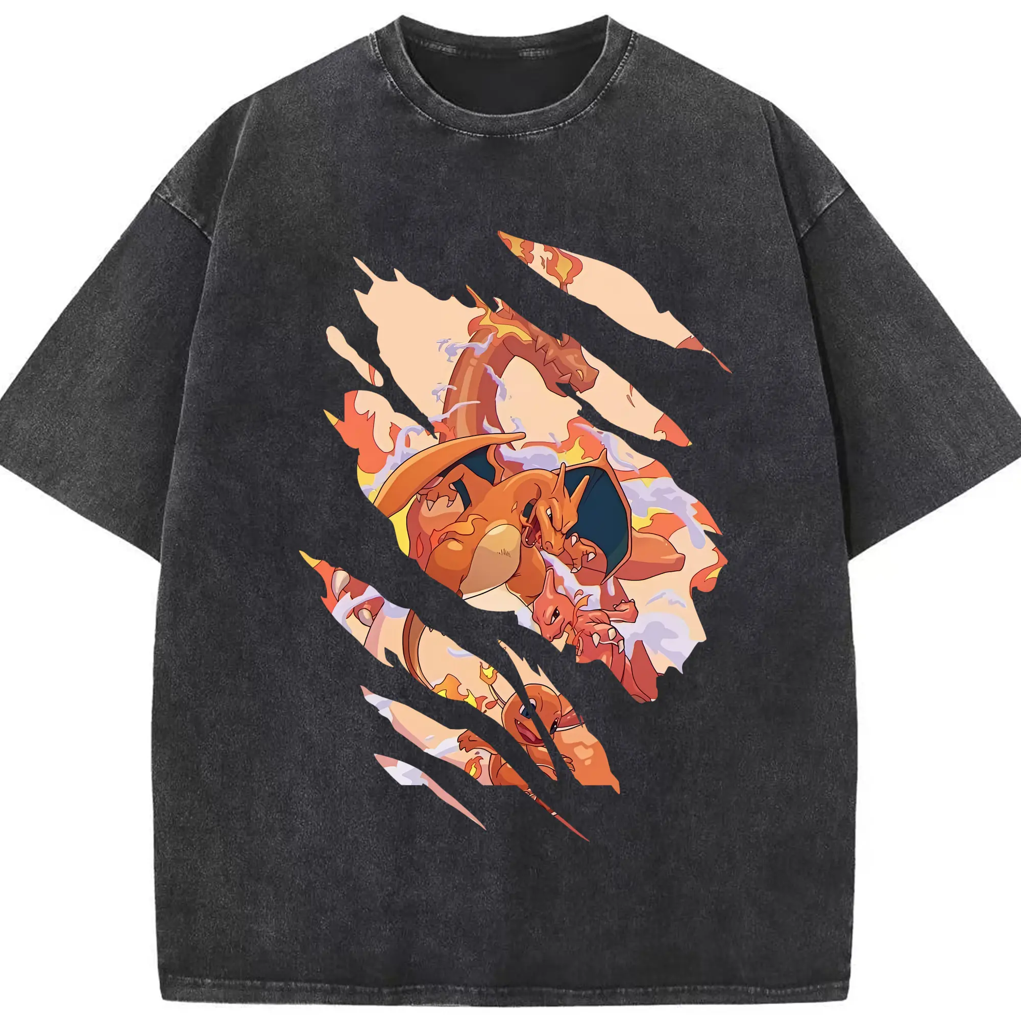 ポケモン グッズ,リザードン - 綿100％ ヴィンテージ風 半袖Tシャツ ・ フロントプリント ・ 柔らか肌触り ・ 通気性 快適 ・ スポーツ カジュアル 外出用