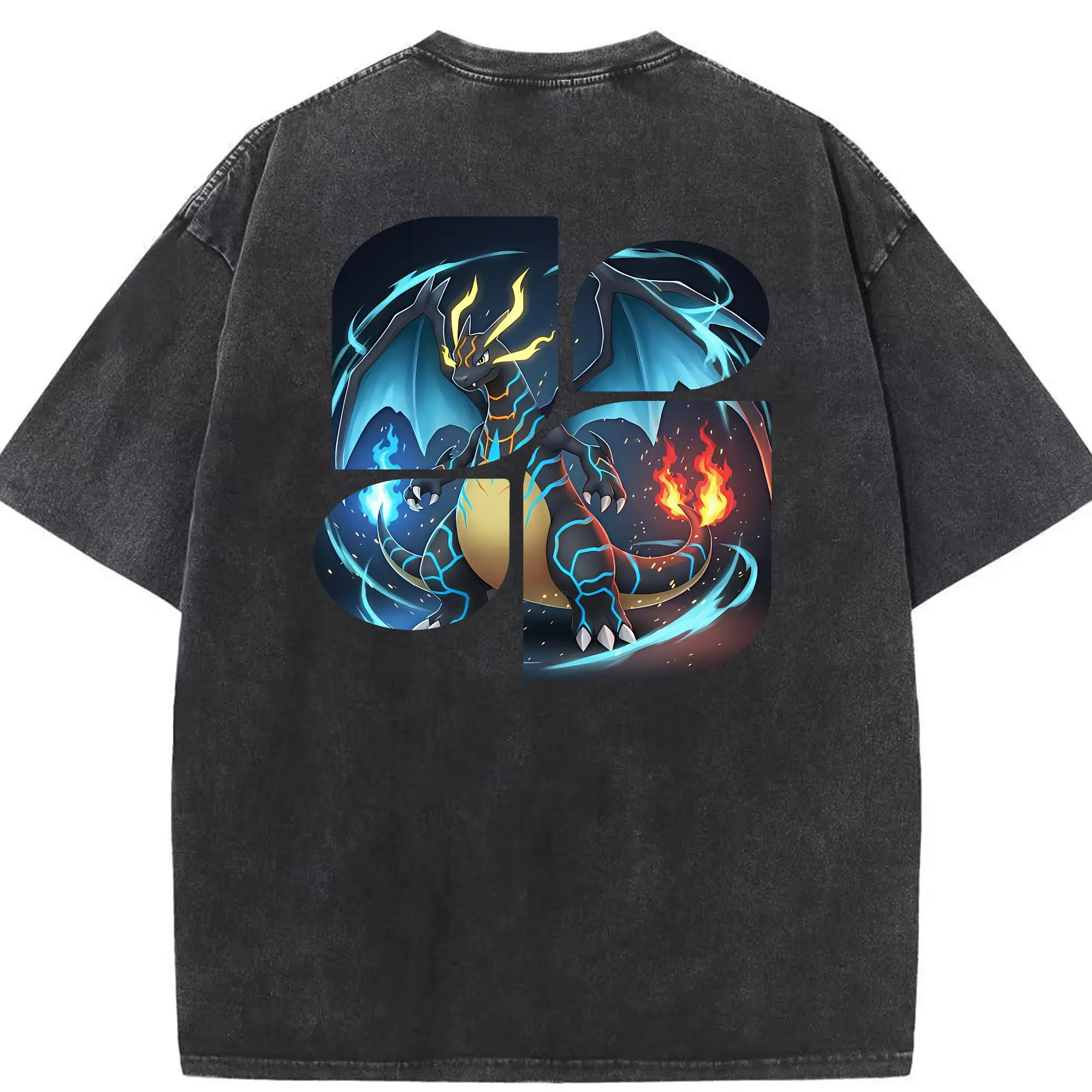 ポケモン グッズ,リザードン - 綿100％ ヴィンテージ風 半袖Tシャツ ・ 背面プリント ・ 柔らか肌触り ・ 通気性 快適 ・ スポーツ カジュアル 外出用