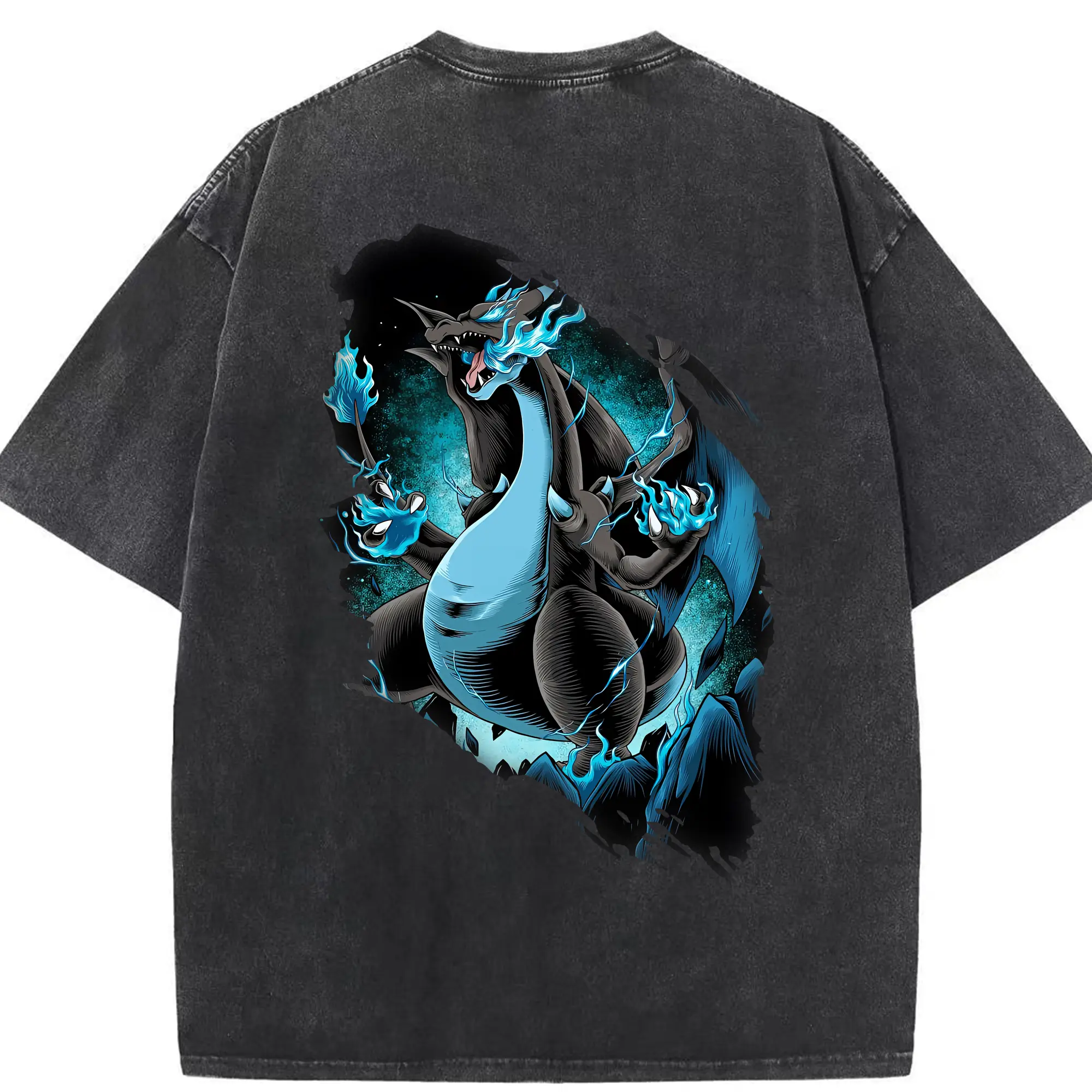 ポケモン グッズ,リザードン - 綿100％ ヴィンテージ風 半袖Tシャツ ・ 背面プリント ・ 柔らか肌触り ・ 通気性 快適 ・ スポーツ カジュアル 外出用