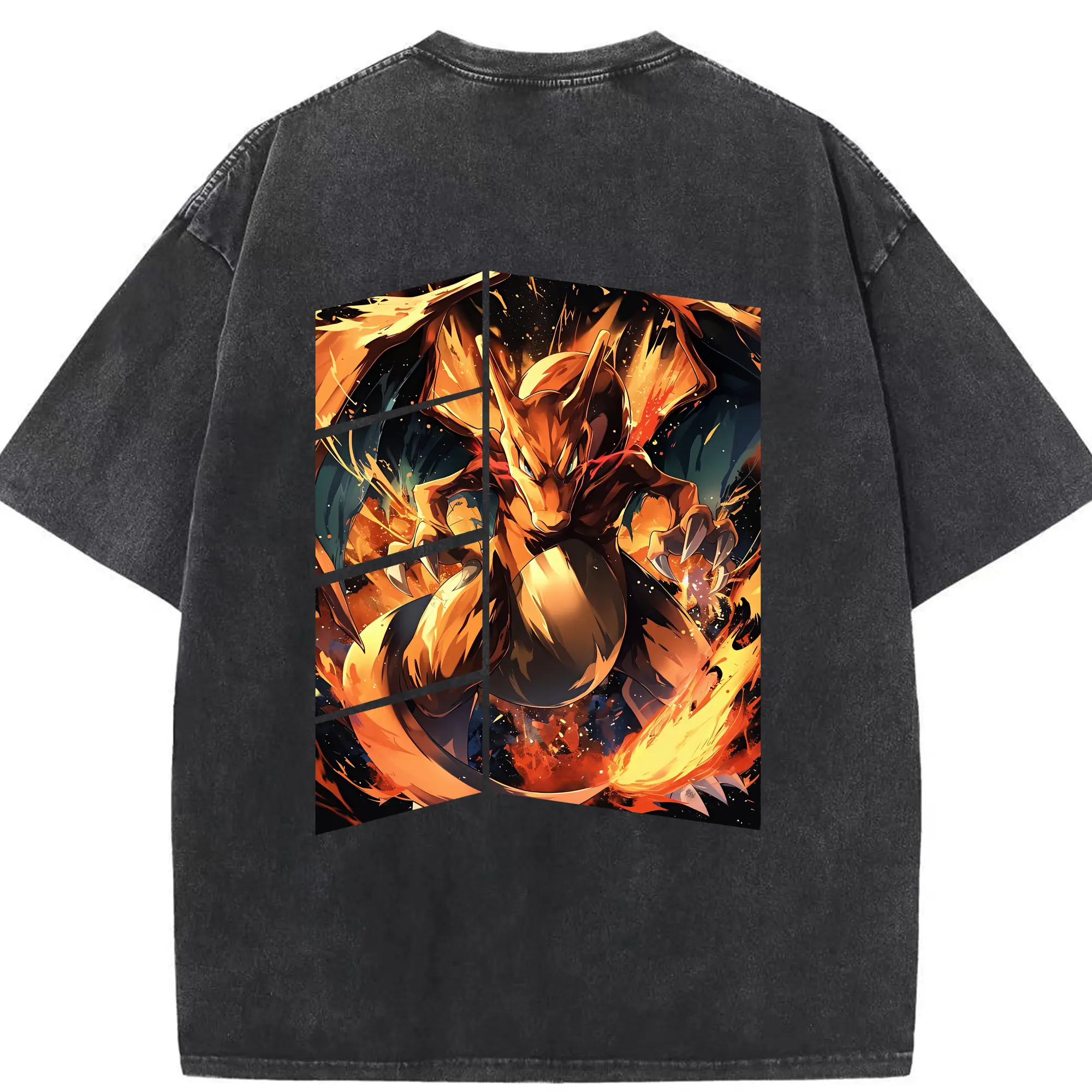 ポケモン グッズ,リザードン - 綿100％ ヴィンテージ風 半袖Tシャツ ・ 背面プリント ・ 柔らか肌触り ・ 通気性 快適 ・ スポーツ カジュアル 外出用