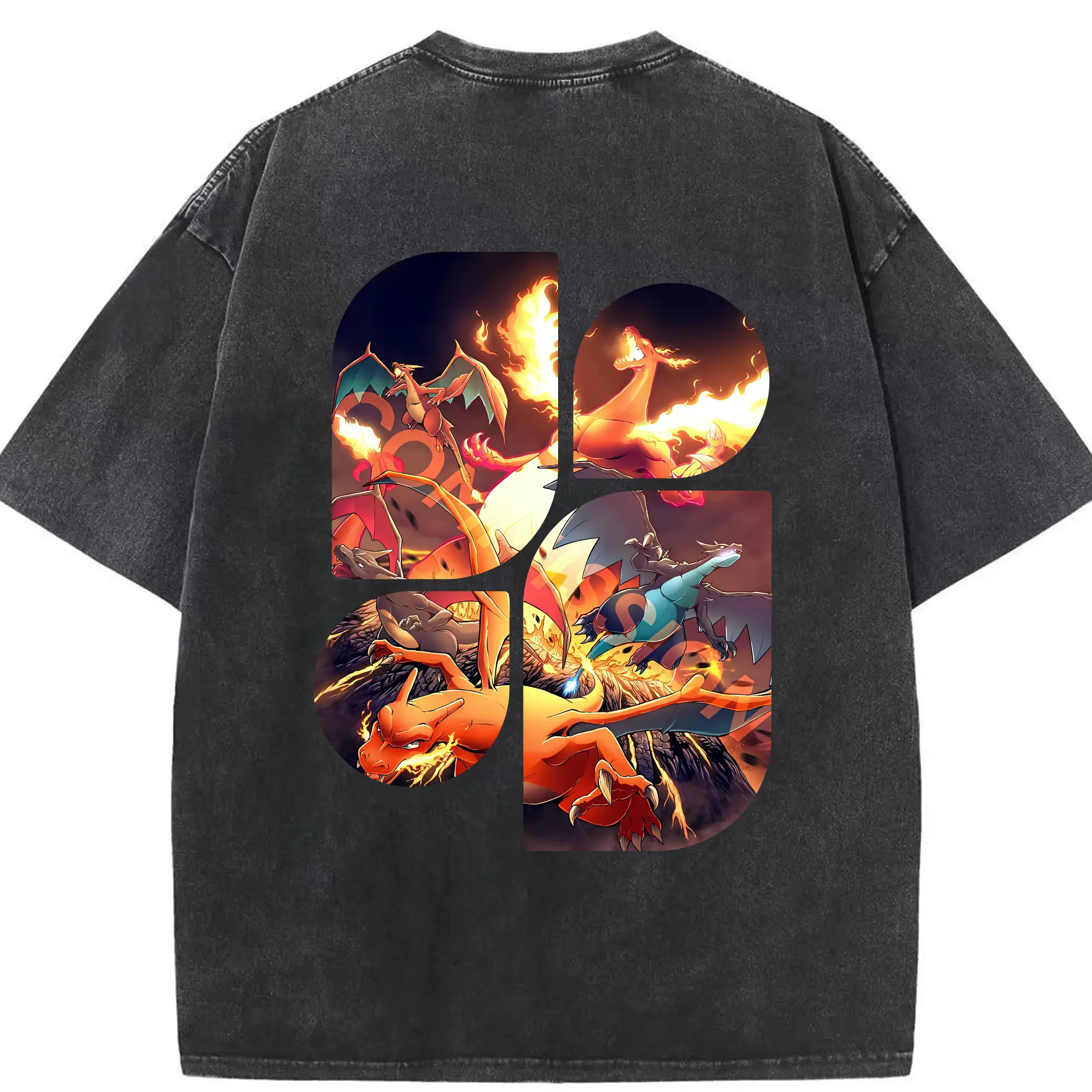 ポケモン グッズ,リザードン - 綿100％ ヴィンテージ風 半袖Tシャツ ・ 背面プリント ・ 柔らか肌触り ・ 通気性 快適 ・ スポーツ カジュアル 外出用