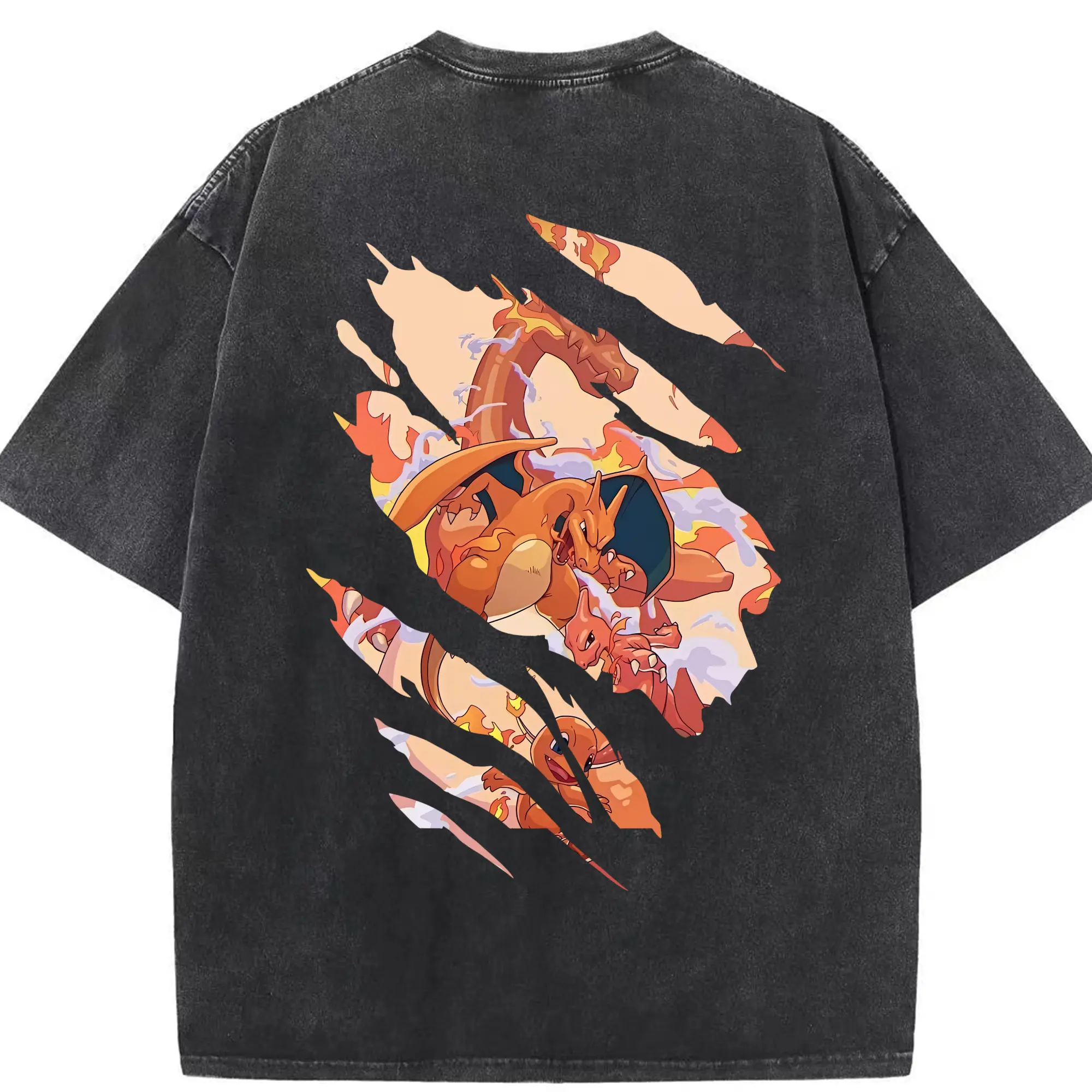 ポケモン グッズ,リザードン - 綿100％ ヴィンテージ風 半袖Tシャツ ・ 背面プリント ・ 柔らか肌触り ・ 通気性 快適 ・ スポーツ カジュアル 外出用