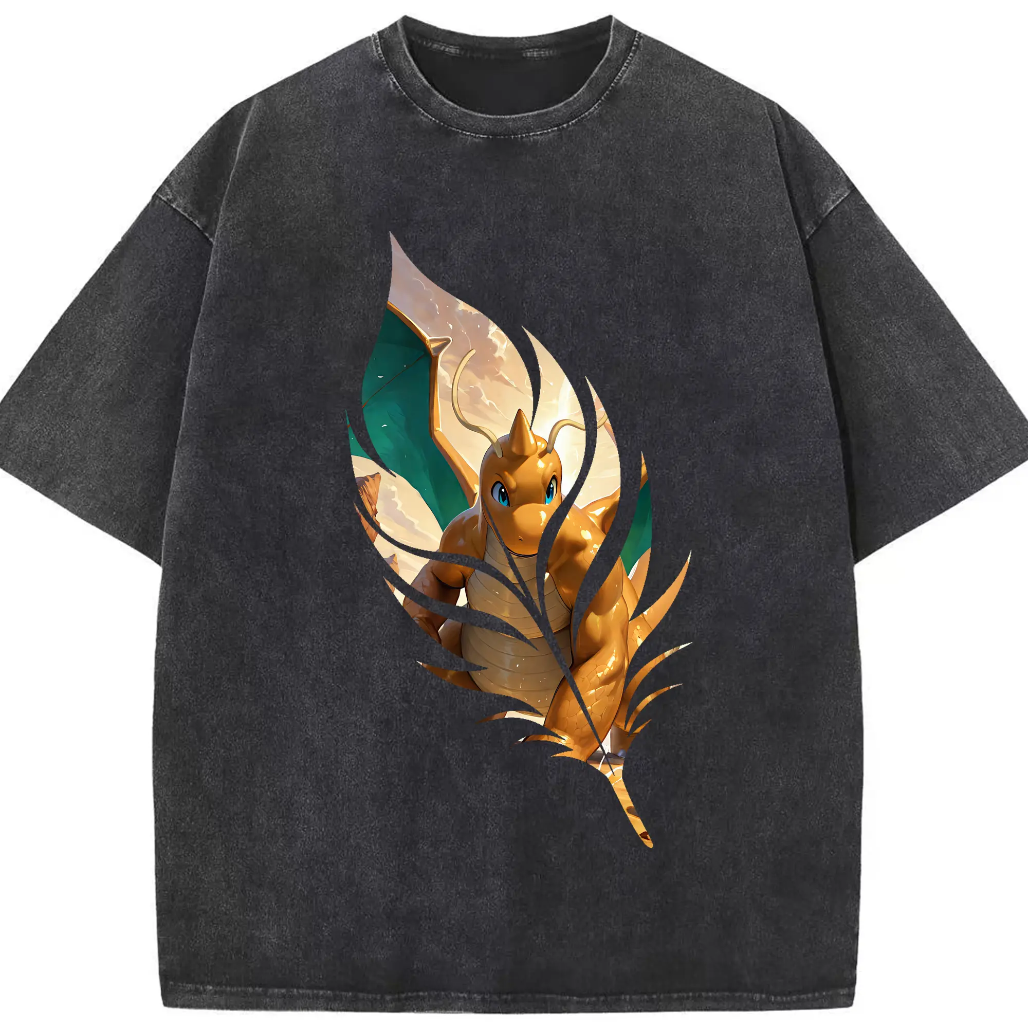 ポケモン グッズ,カイリュー - 綿100％ ヴィンテージ風 半袖Tシャツ ・ フロントプリント ・ 柔らか肌触り ・ 通気性 快適 ・ スポーツ カジュアル 外出用