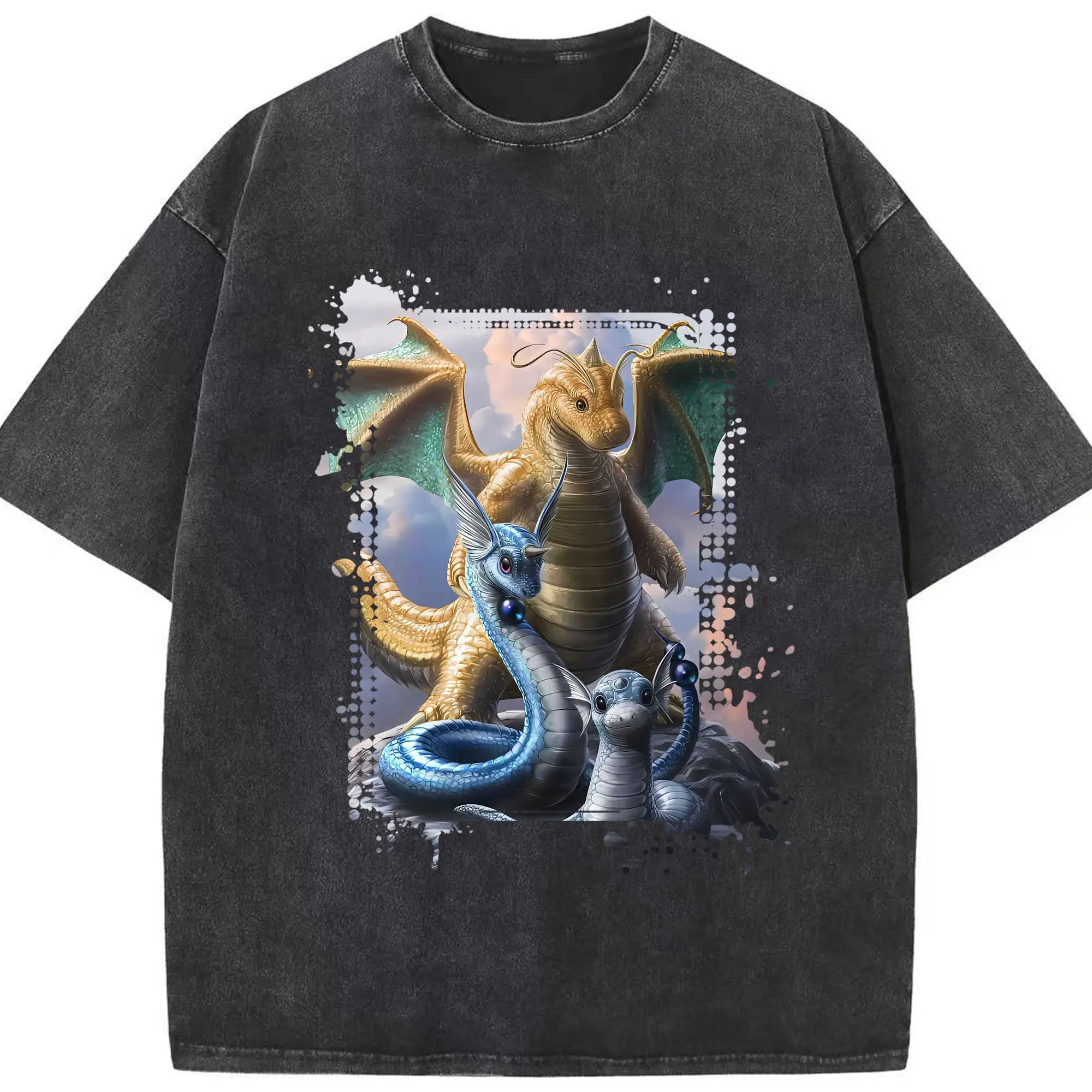 ポケモン グッズ,カイリュー - 綿100％ ヴィンテージ風 半袖Tシャツ ・ フロントプリント ・ 柔らか肌触り ・ 通気性 快適 ・ スポーツ カジュアル 外出用