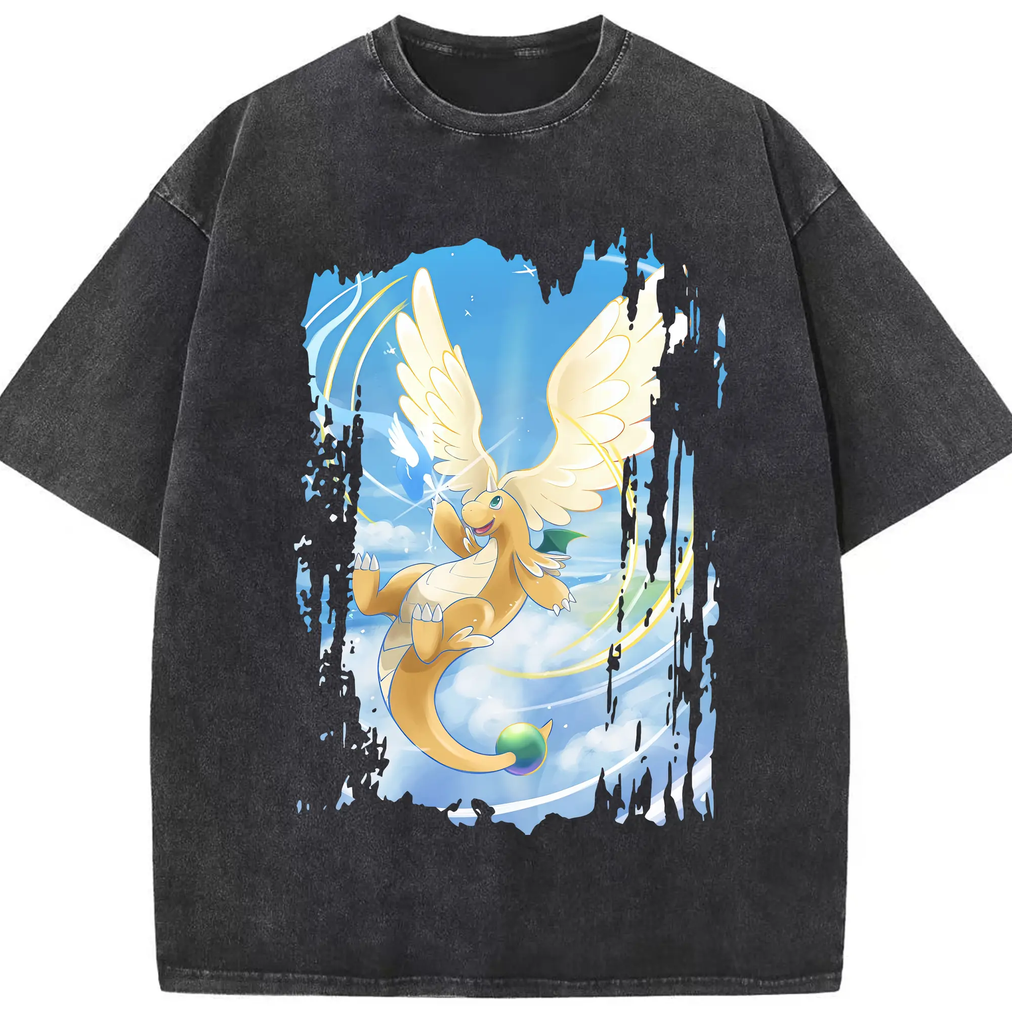 ポケモン グッズ,カイリュー - 綿100％ ヴィンテージ風 半袖Tシャツ ・ フロントプリント ・ 柔らか肌触り ・ 通気性 快適 ・ スポーツ カジュアル 外出用