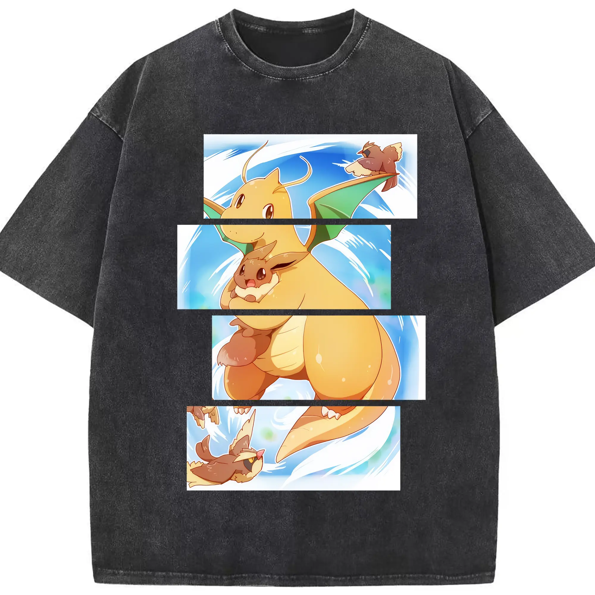 ポケモン グッズ,カイリュー - 綿100％ ヴィンテージ風 半袖Tシャツ ・ フロントプリント ・ 柔らか肌触り ・ 通気性 快適 ・ スポーツ カジュアル 外出用