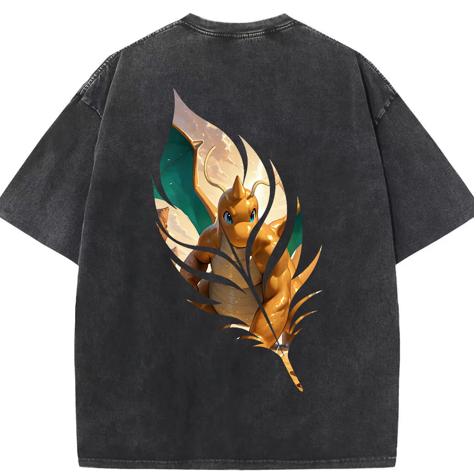 ポケモン グッズ,カイリュー - 綿100％ ヴィンテージ風 半袖Tシャツ ・ 背面プリント ・ 柔らか肌触り ・ 通気性 快適 ・ スポーツ カジュアル 外出用