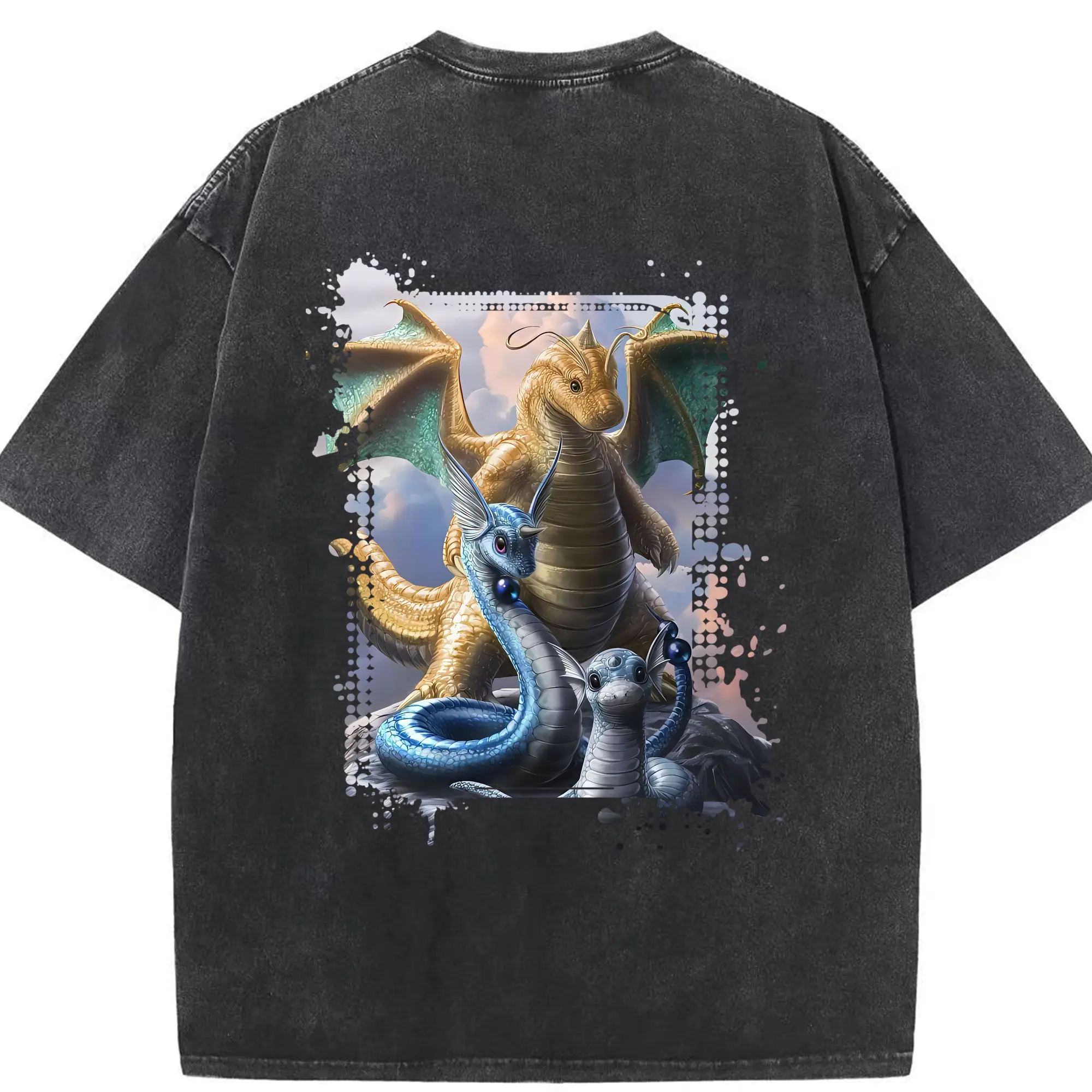 ポケモン グッズ,カイリュー - 綿100％ ヴィンテージ風 半袖Tシャツ ・ 背面プリント ・ 柔らか肌触り ・ 通気性 快適 ・ スポーツ カジュアル 外出用