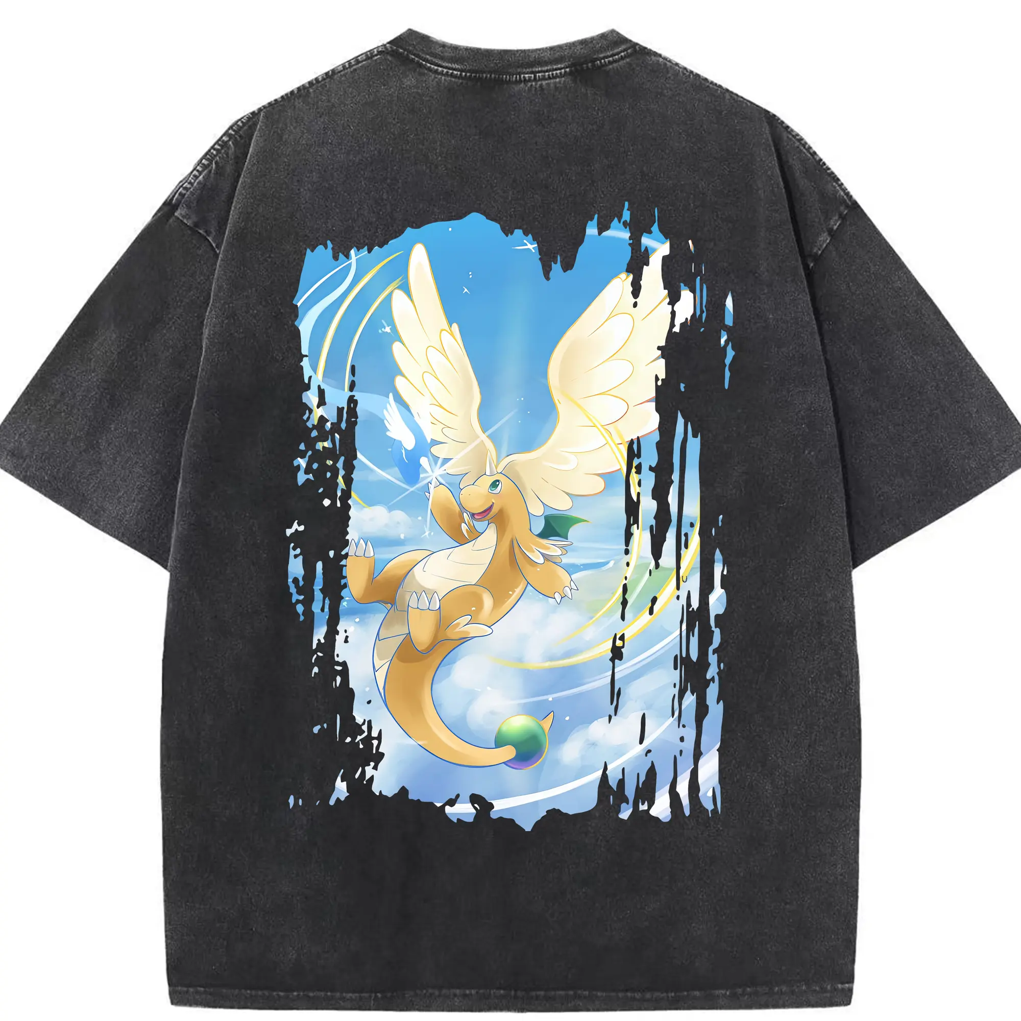 ポケモン グッズ,カイリュー - 綿100％ ヴィンテージ風 半袖Tシャツ ・ 背面プリント ・ 柔らか肌触り ・ 通気性 快適 ・ スポーツ カジュアル 外出用