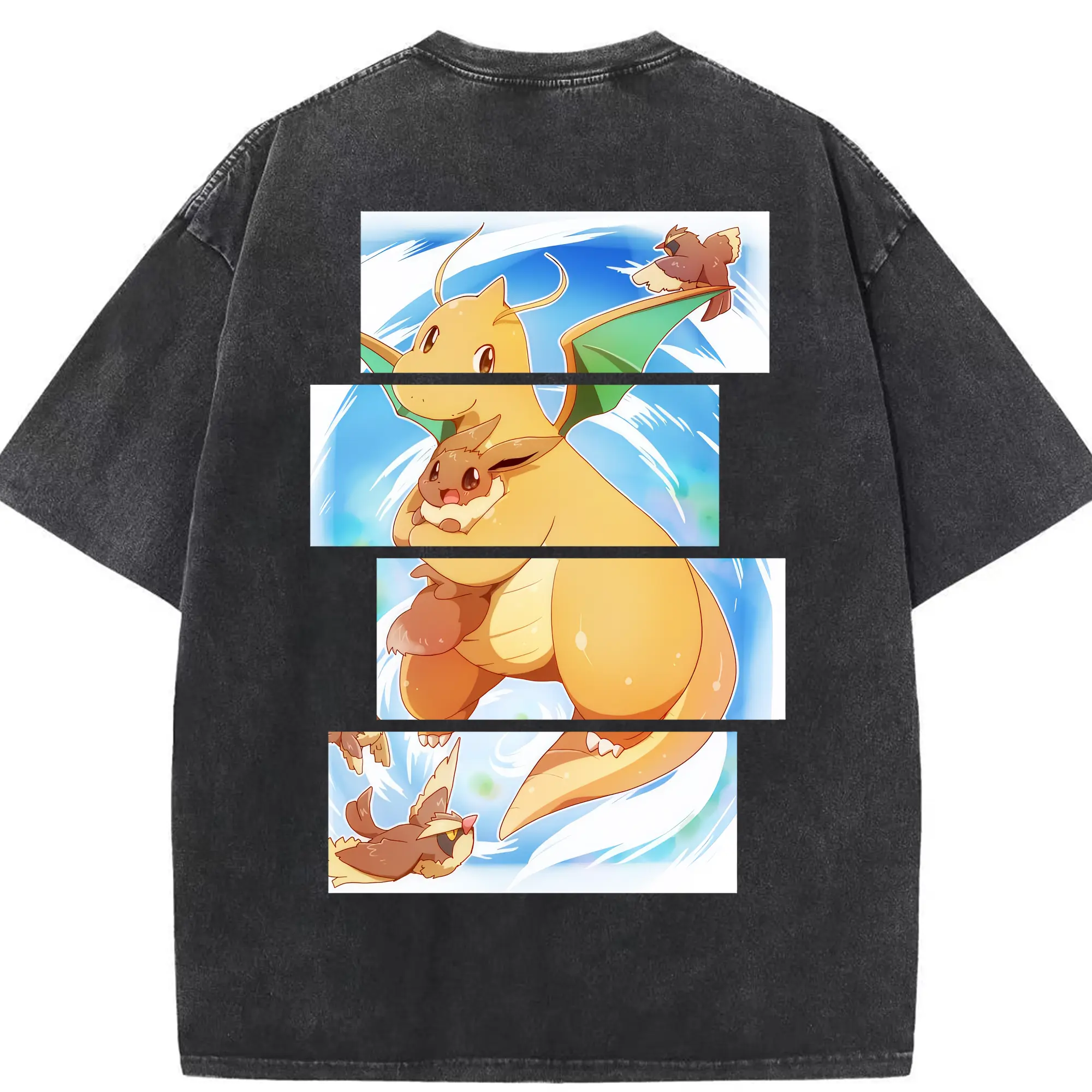 ポケモン グッズ,カイリュー - 綿100％ ヴィンテージ風 半袖Tシャツ ・ 背面プリント ・ 柔らか肌触り ・ 通気性 快適 ・ スポーツ カジュアル 外出用