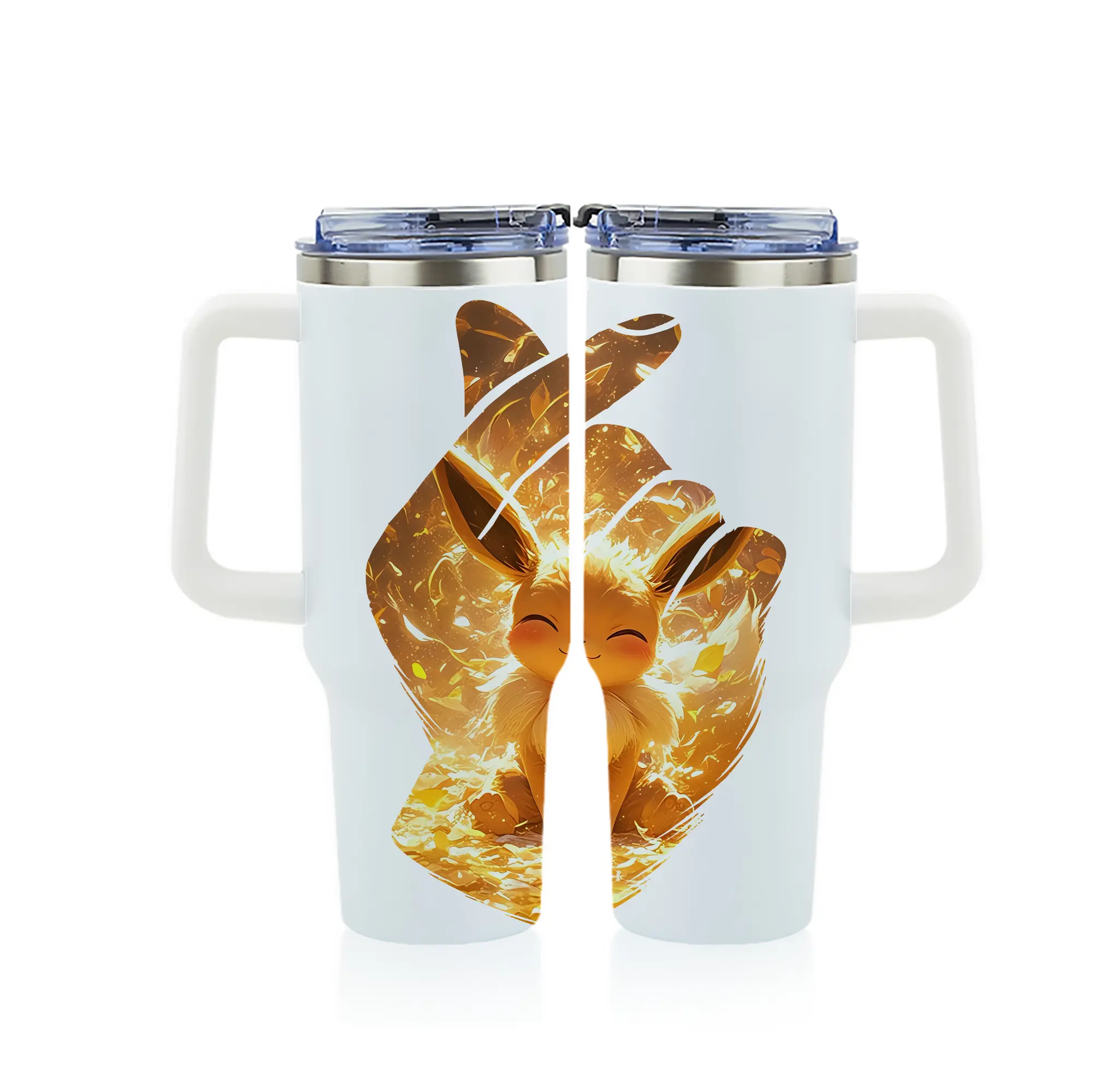 ポケモン グッズ,イーブイ - 1200mL フルプリント車用タンブラー ・ 304ステンレス 内側 ・ 201ステンレス 外側 ・ 保温 保冷 ・ 通勤 ドライブ アウトドア用