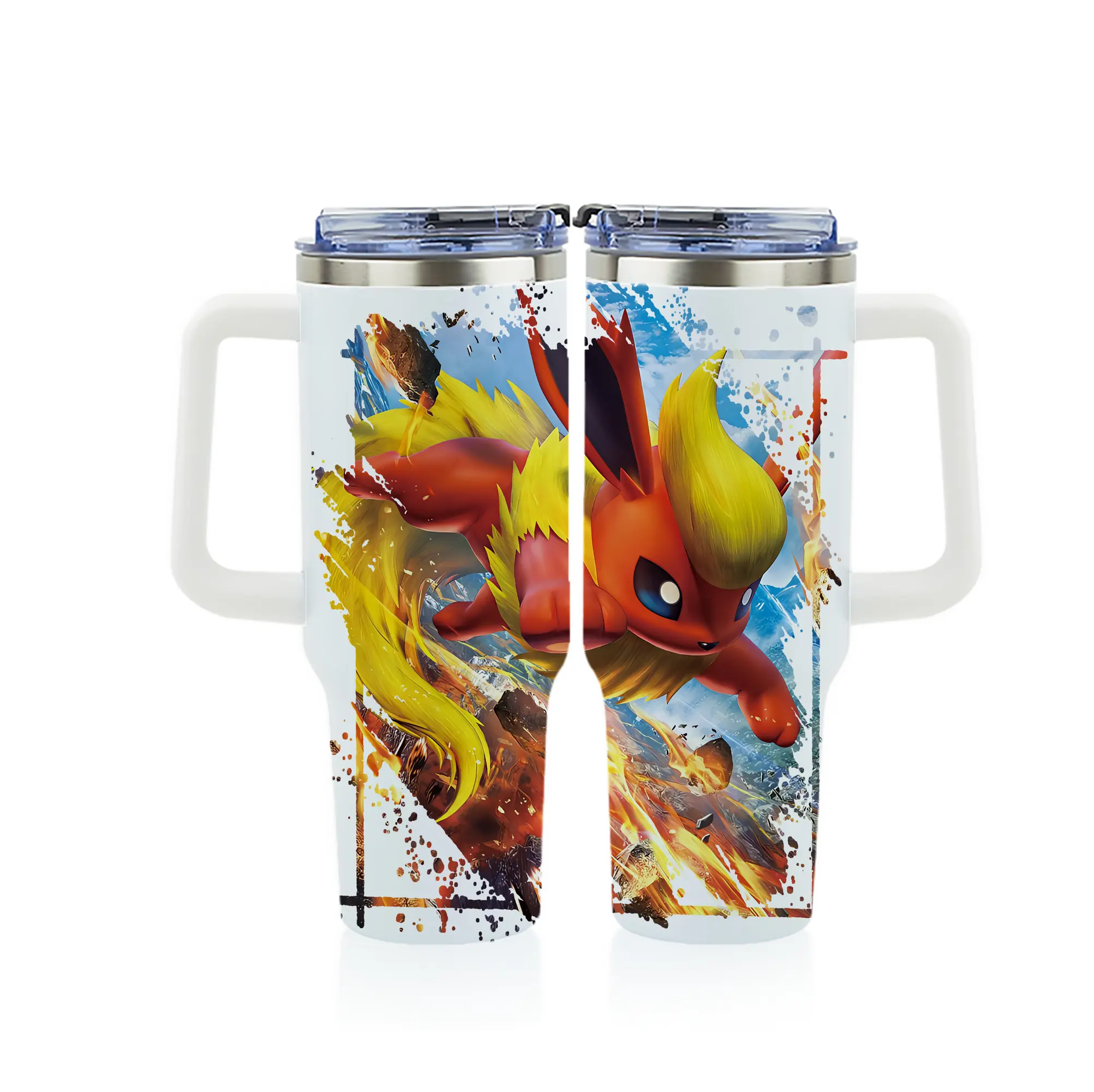 ポケモン グッズ,イーブイ - 1200mL フルプリント車用タンブラー ・ 304ステンレス 内側 ・ 201ステンレス 外側 ・ 保温 保冷 ・ 通勤 ドライブ アウトドア用